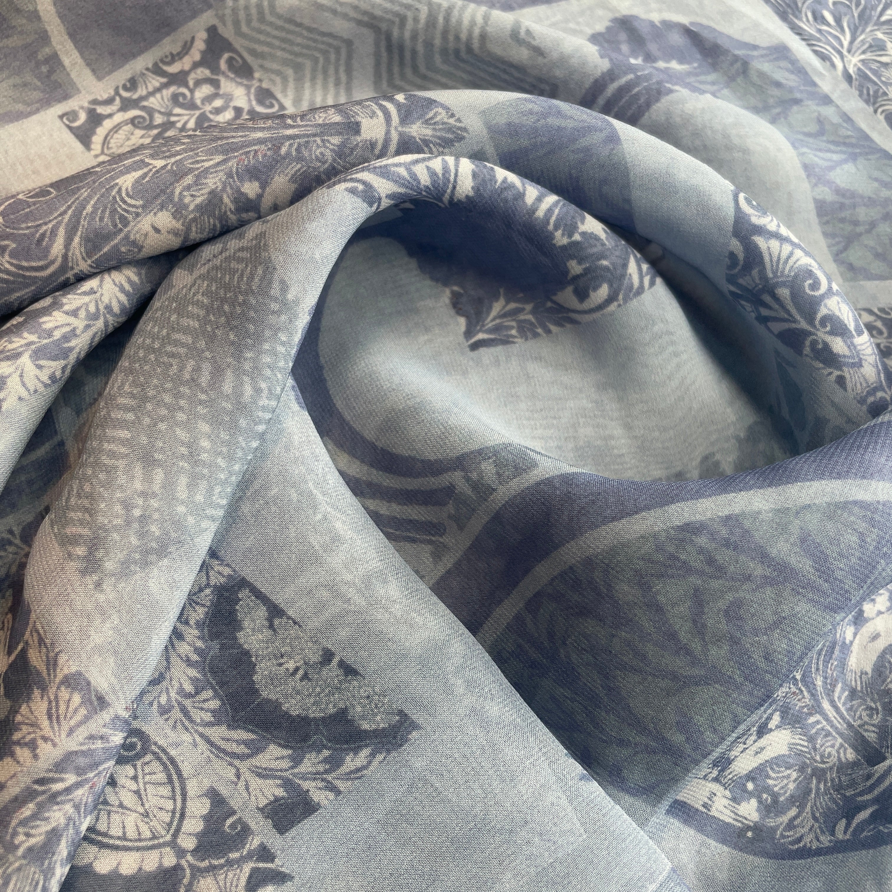 Blue Geomatrical Abstract Multicolor Print Georgette Fabric 17100 - TradeUNO