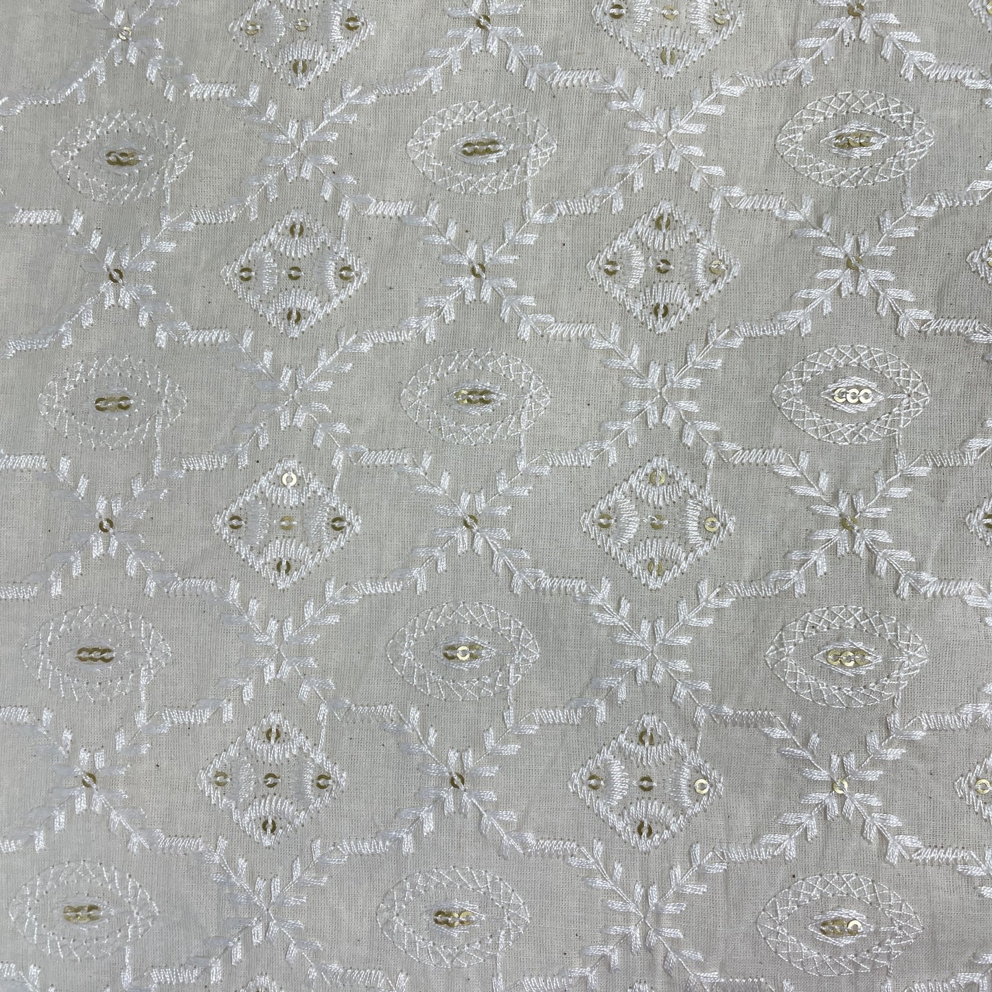 Cream Cut Dana Thread Embroidery Russian Silk Fabric 17868