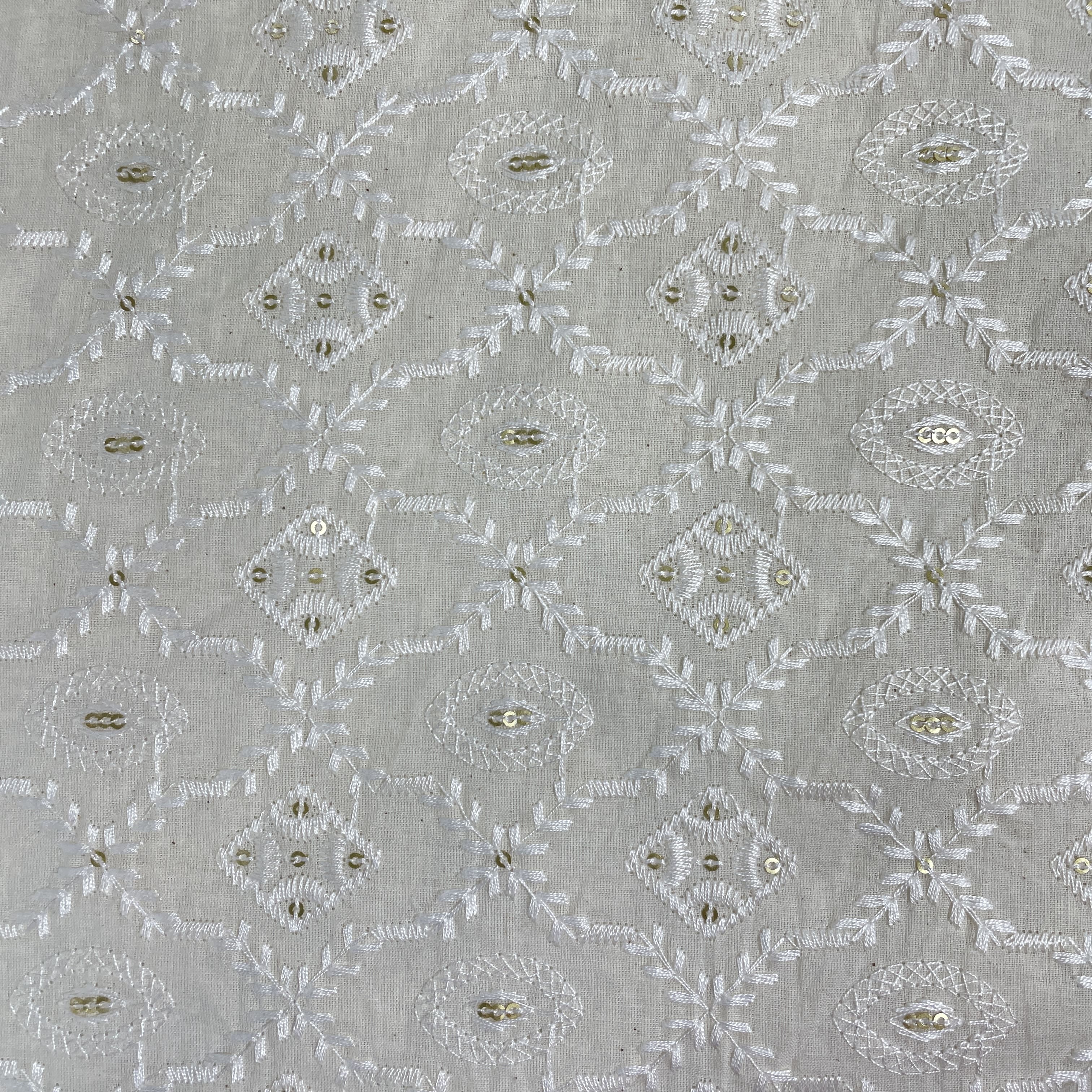Cream Cut Dana Thread Embroidery Russian Silk Fabric 17868