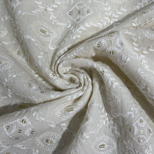 Cream Cut Dana Thread Embroidery Russian Silk Fabric 17868