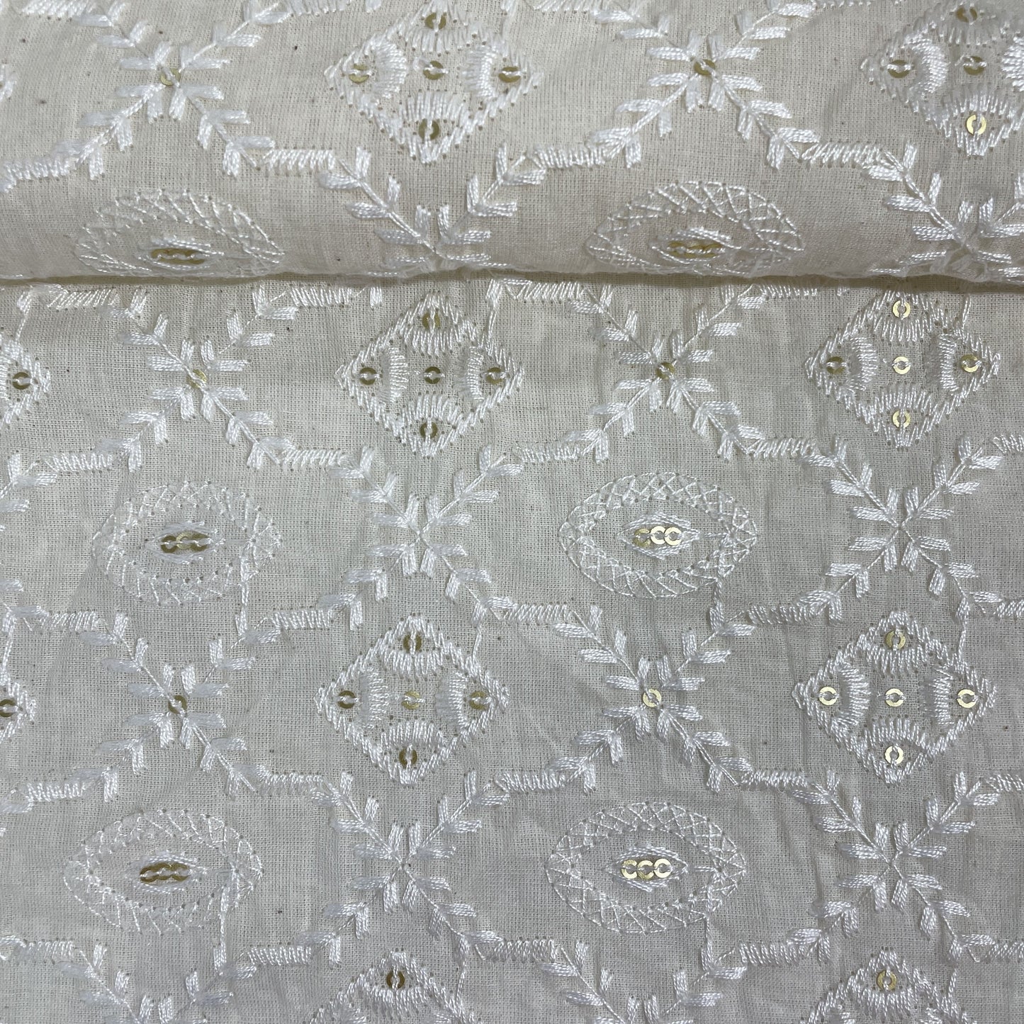 Cream Cut Dana Thread Embroidery Russian Silk Fabric 17868