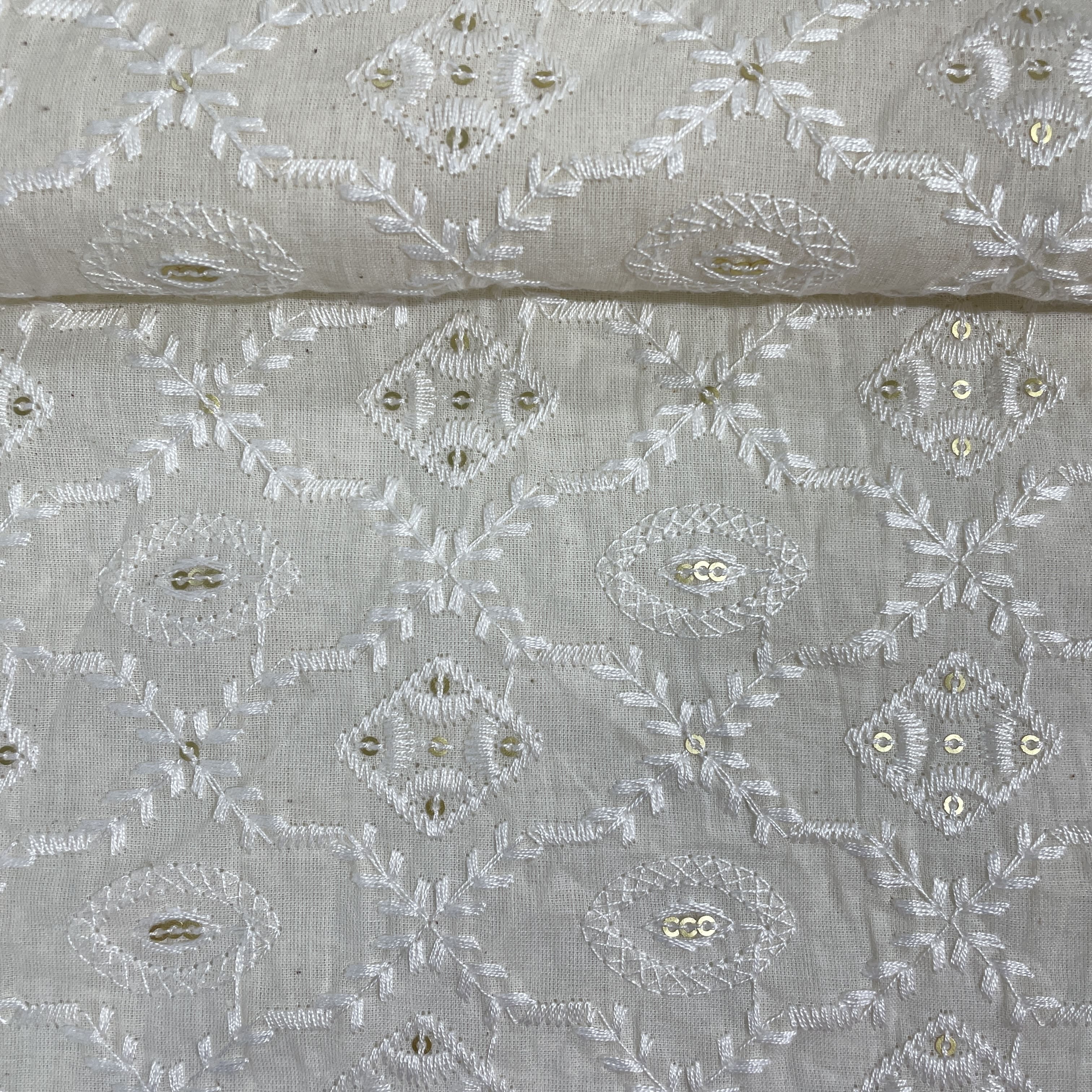 Cream Cut Dana Thread Embroidery Russian Silk Fabric 17868