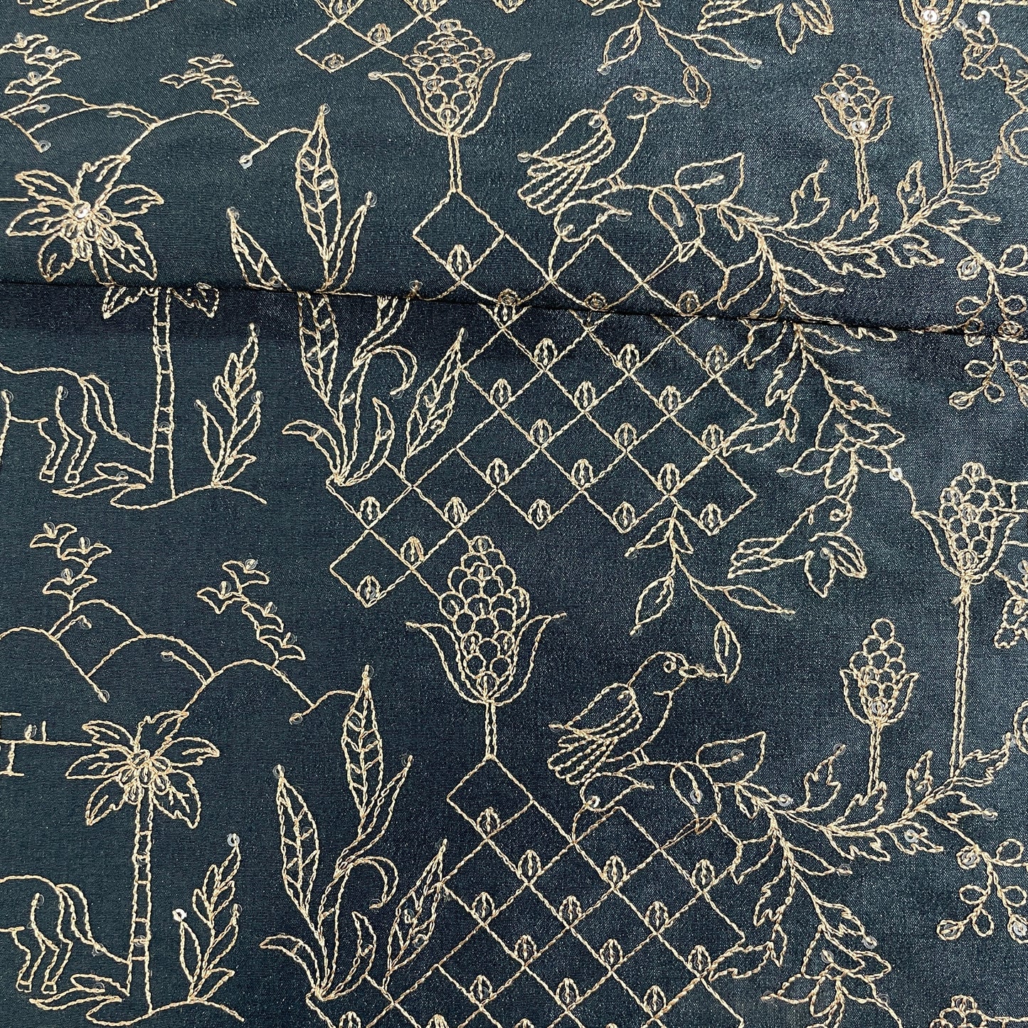 Blue Traditional Embroidery Russian Silk