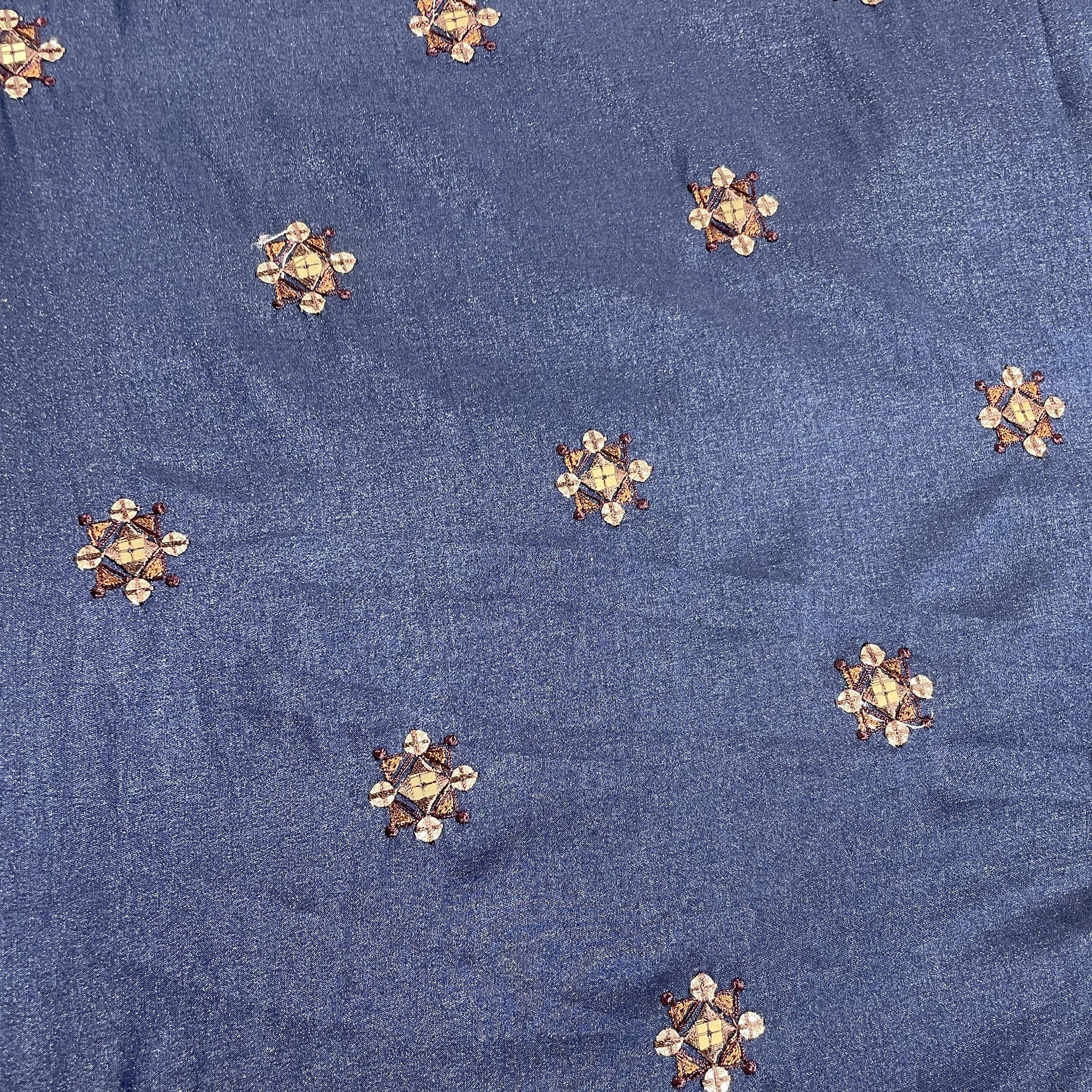 Blue Sequins Embroidery Russian Silk Fabric