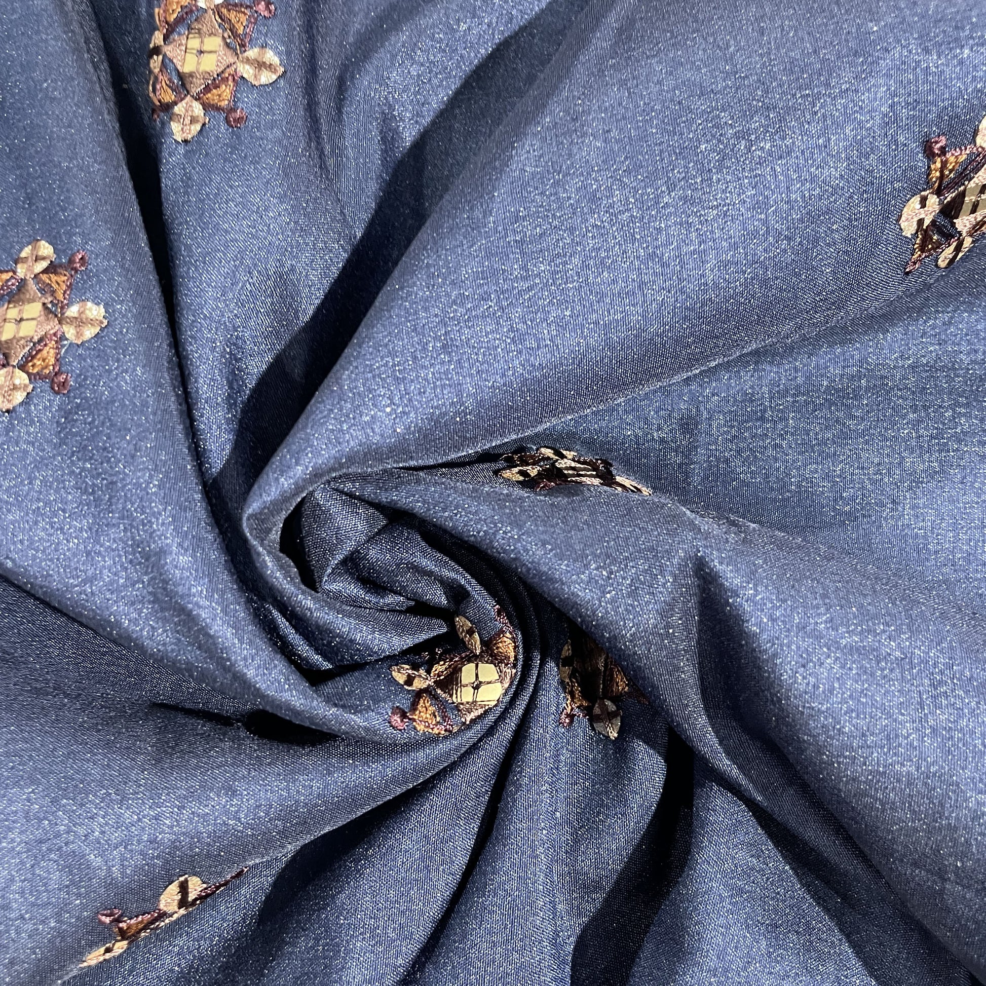 Blue Sequins Embroidery Russian Silk Fabric