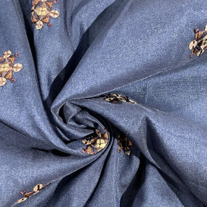 Blue Sequins Embroidery Russian Silk Fabric