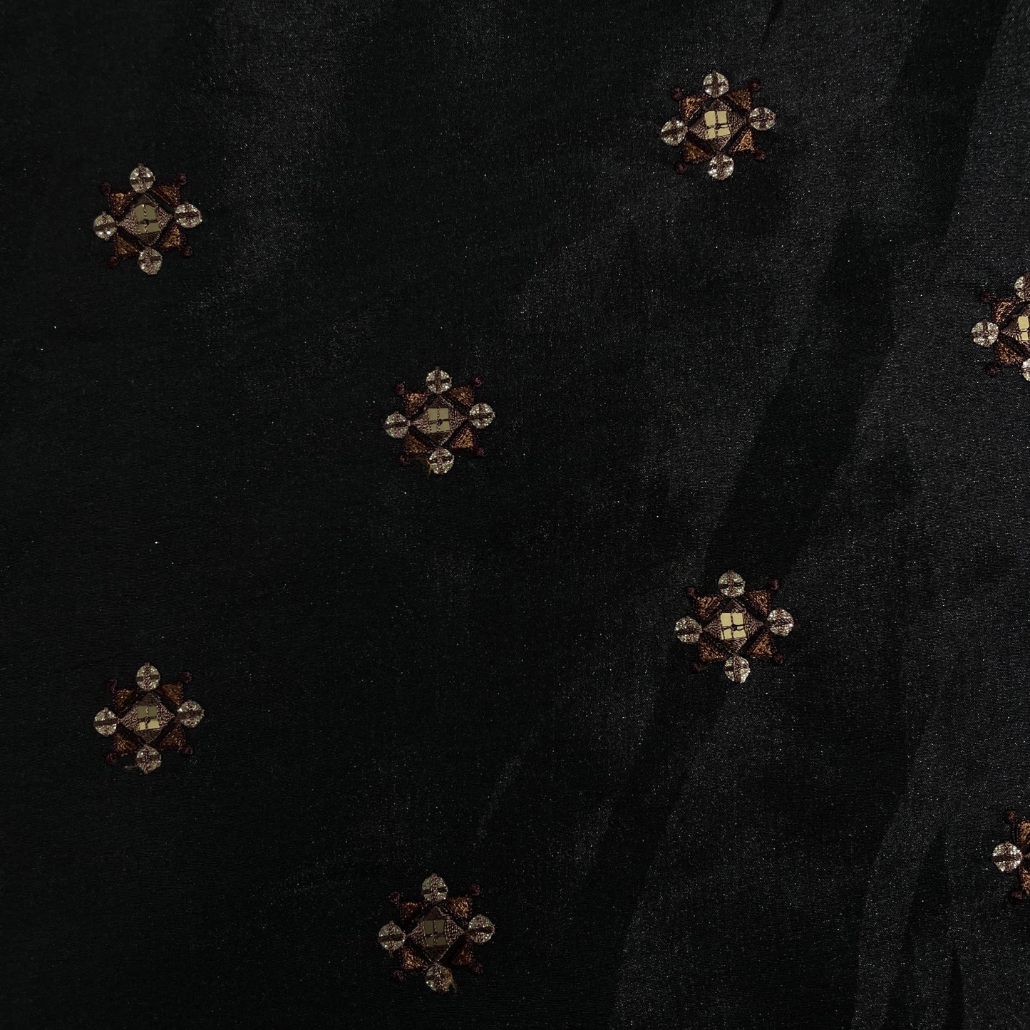 Black Sequins Thread Embroidery Russian Silk Fabric