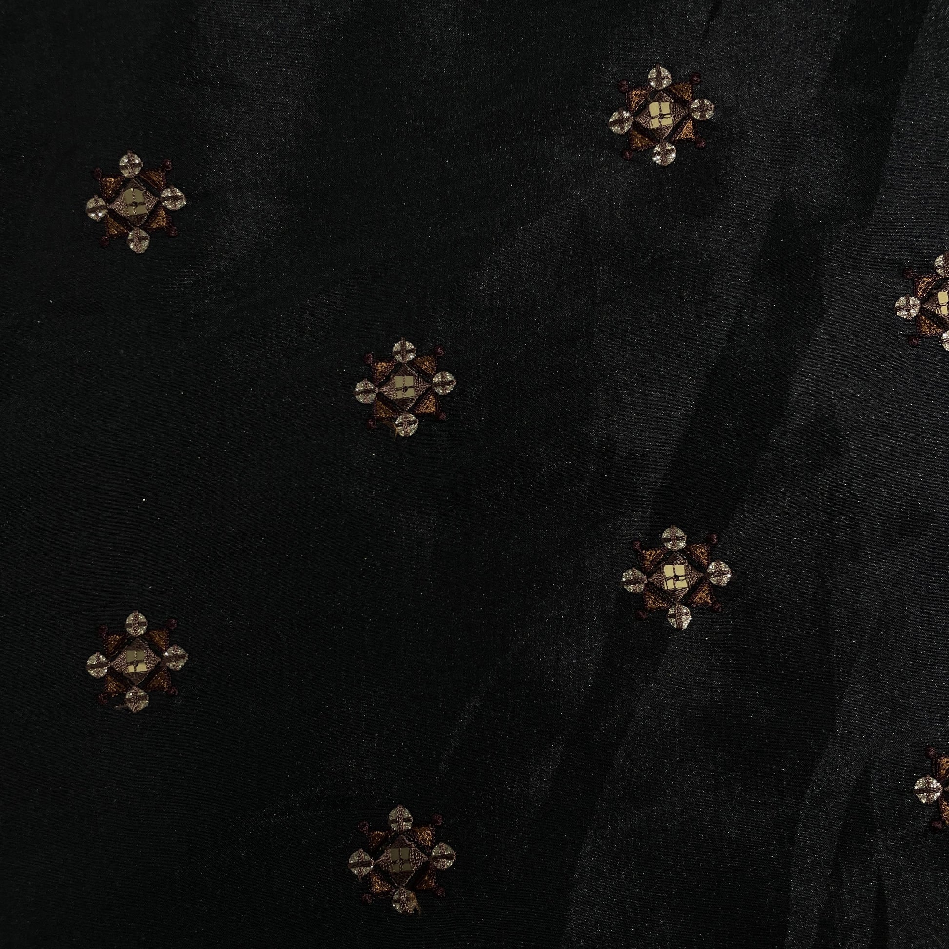 Black Sequins Thread Embroidery Russian Silk Fabric