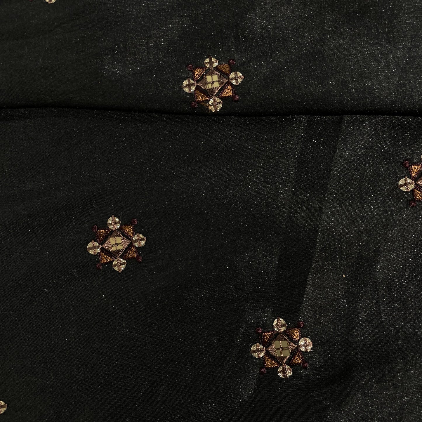 Black Sequins Thread Embroidery Russian Silk Fabric