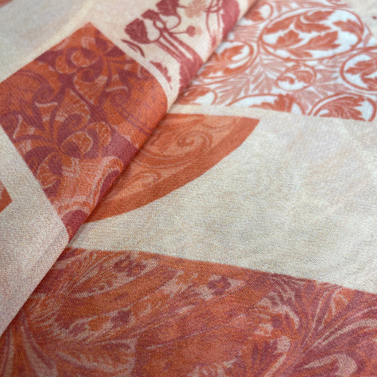 Premium Orange Geometrical Abstrat Multicolor Print Georgette Fabric