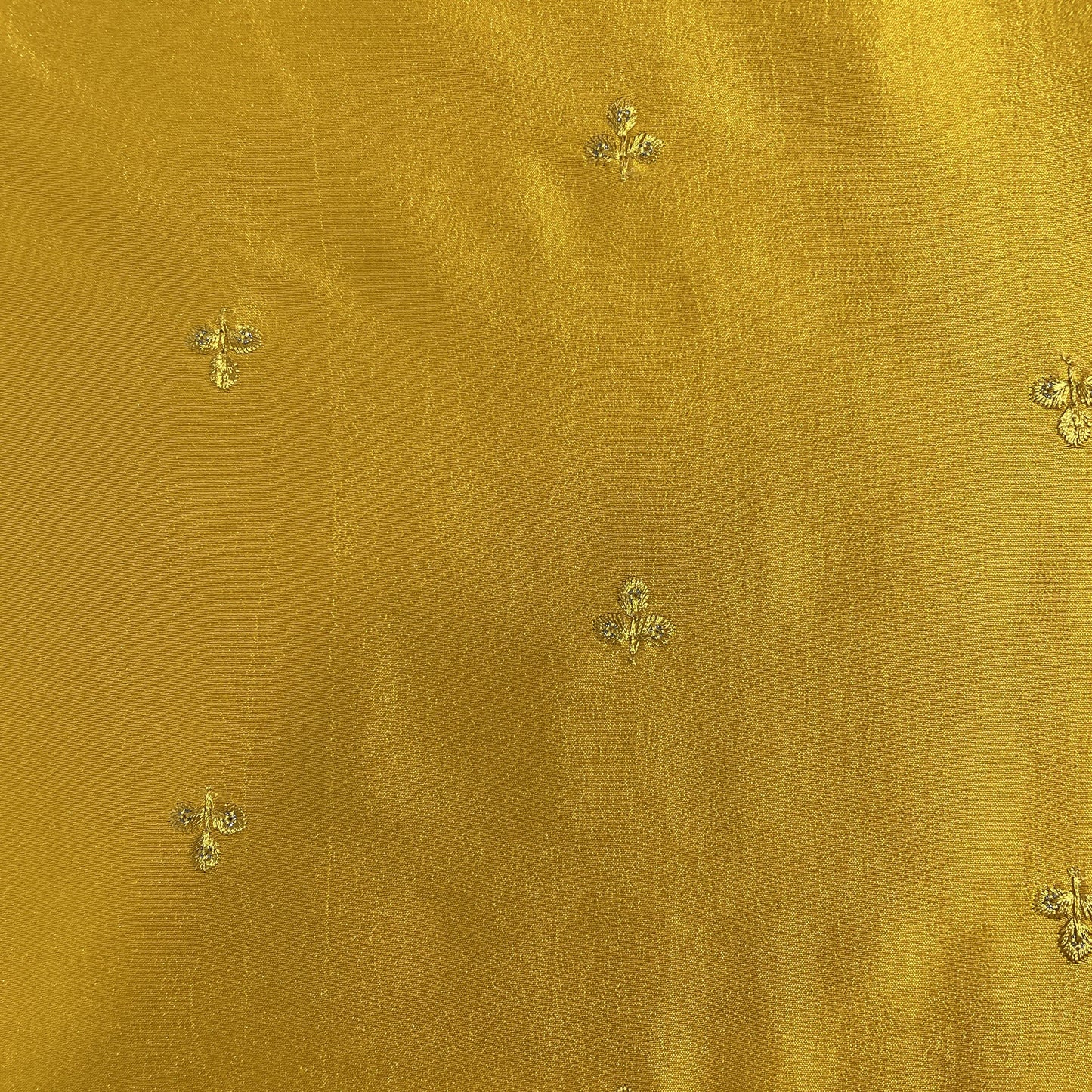 Yellow Floral Sequence Embroidery Russian Silk