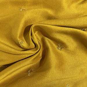 Yellow Floral Sequence Embroidery Russian Silk