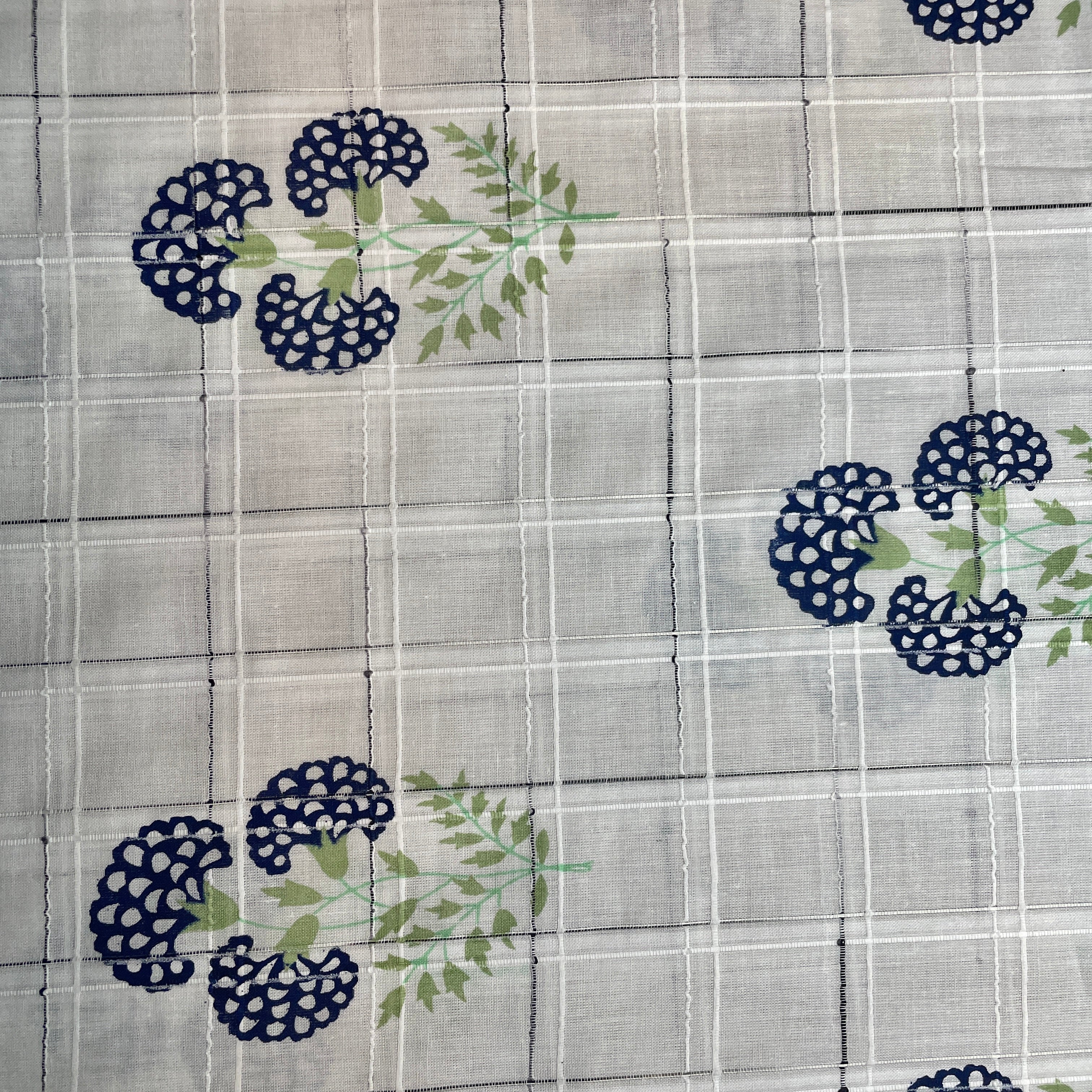 Premium  Cotton White Dark Blue Floral Embroidary Fabric