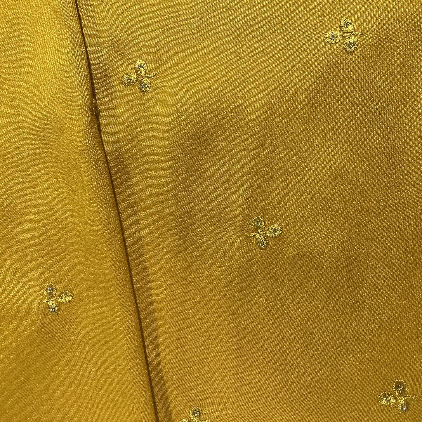 Yellow Floral Sequence Embroidery Russian Silk