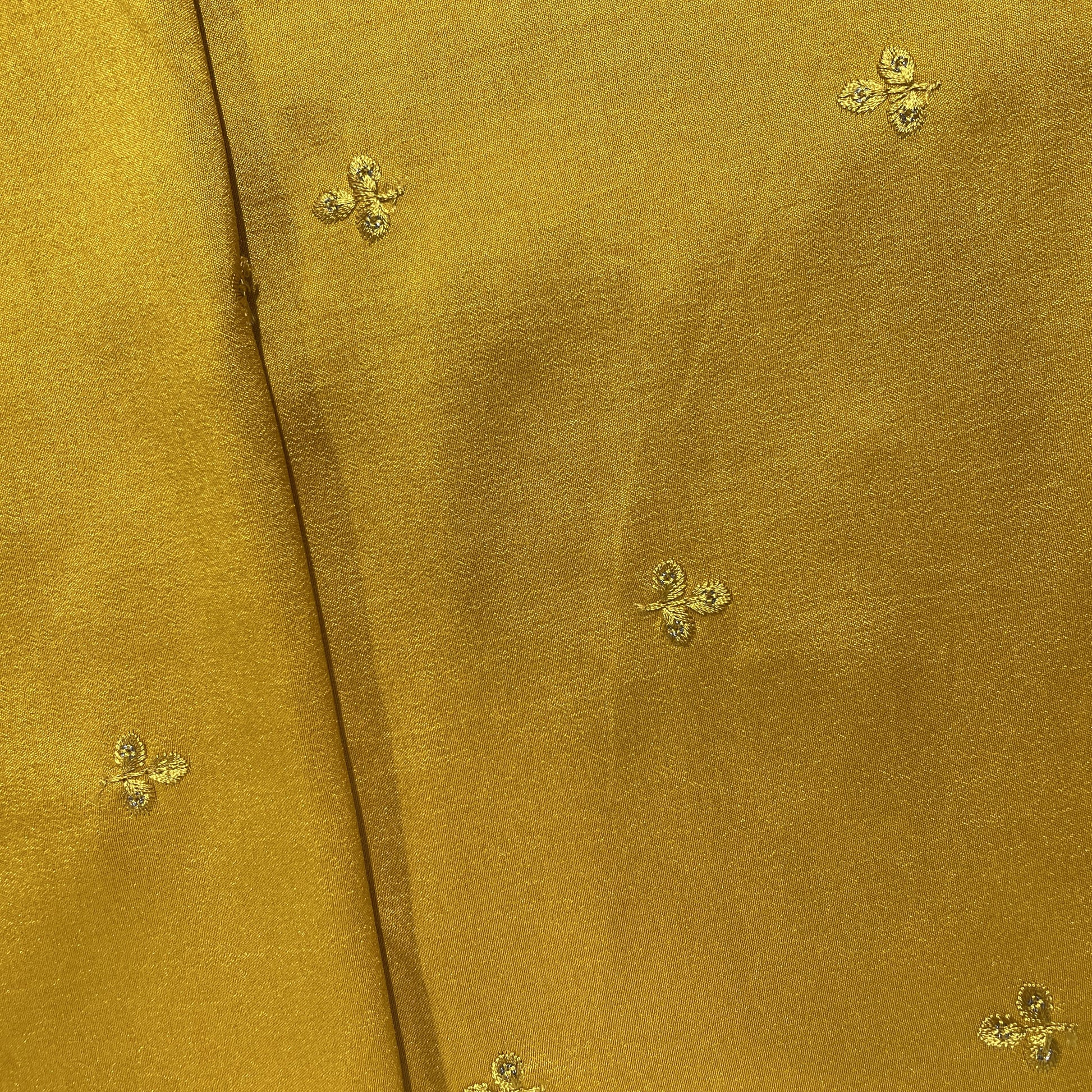 Yellow Floral Sequence Embroidery Russian Silk