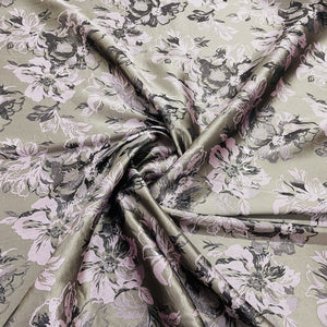 Light Brown & Pink Floral Brocade Jacquard Fabric