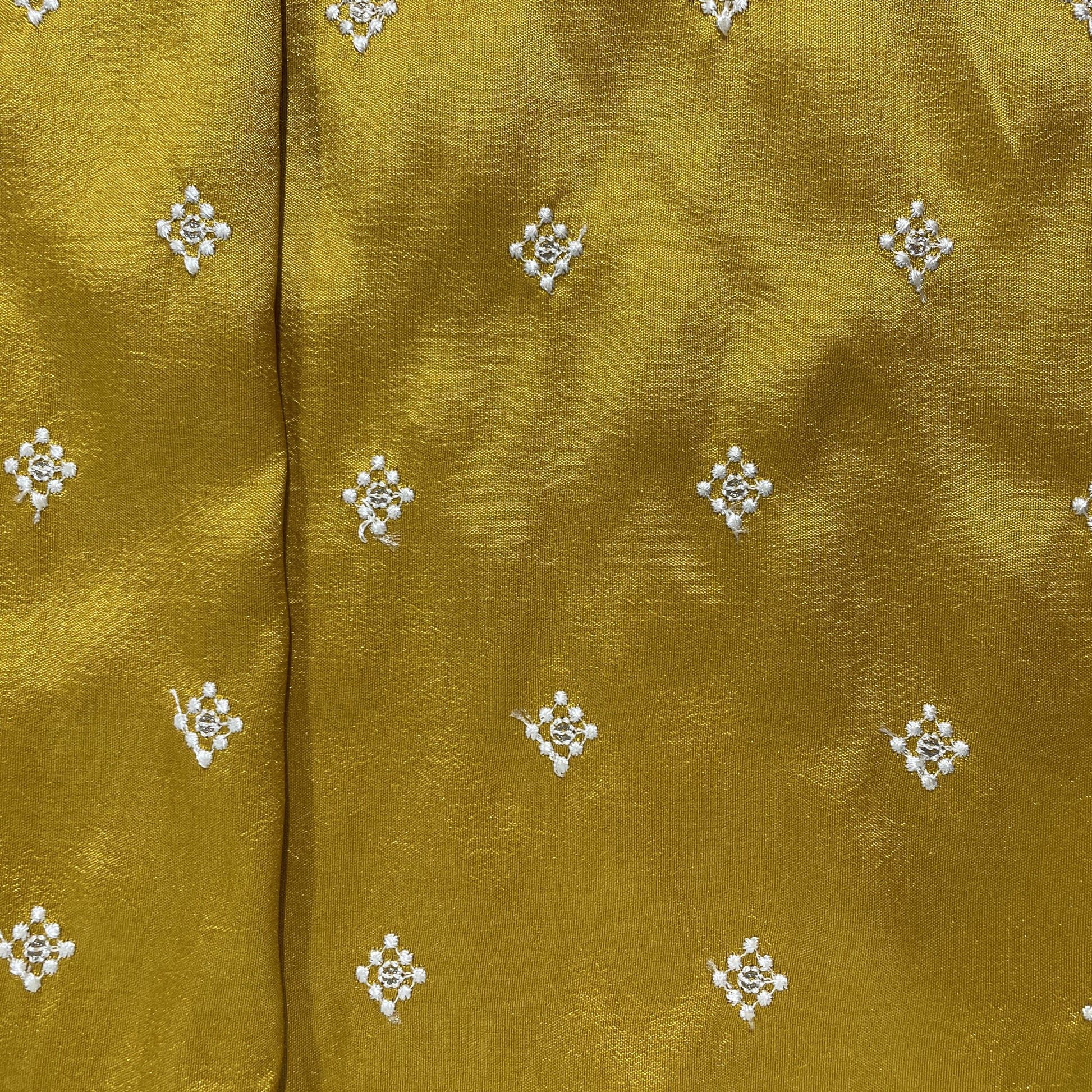 Mustard Thread Embroidery Russian Silk Fabric