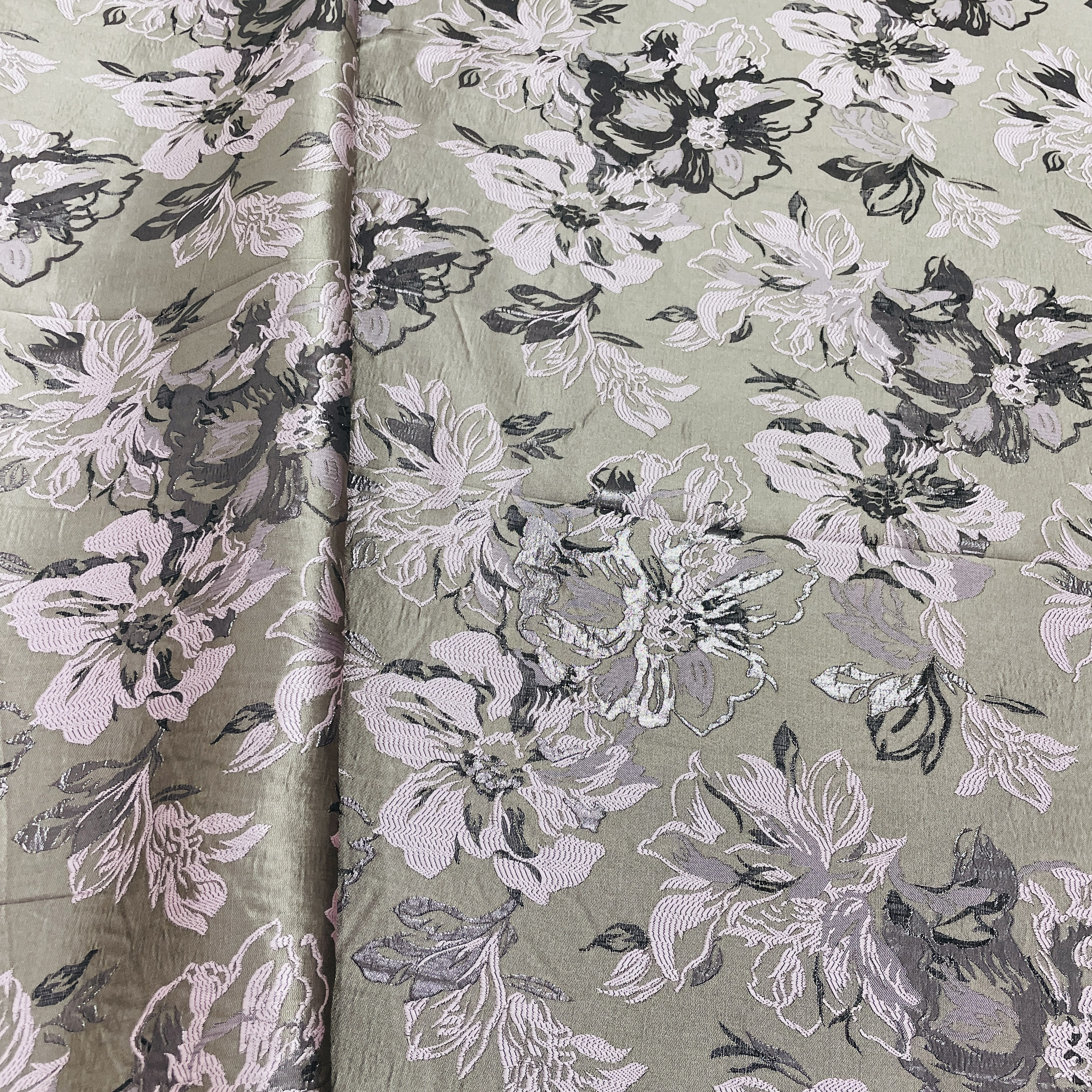 Light Brown Pink Floral Brocade Jacquard Fabric - TradeUNO
