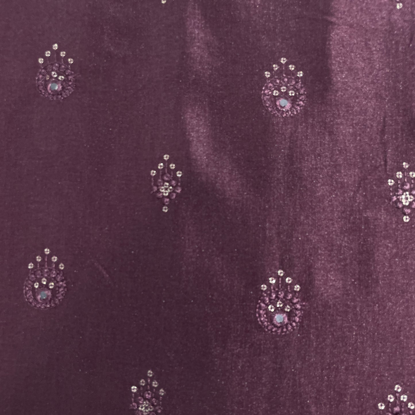 Burgundy Mirror Embroidery Russian Silk Fabric