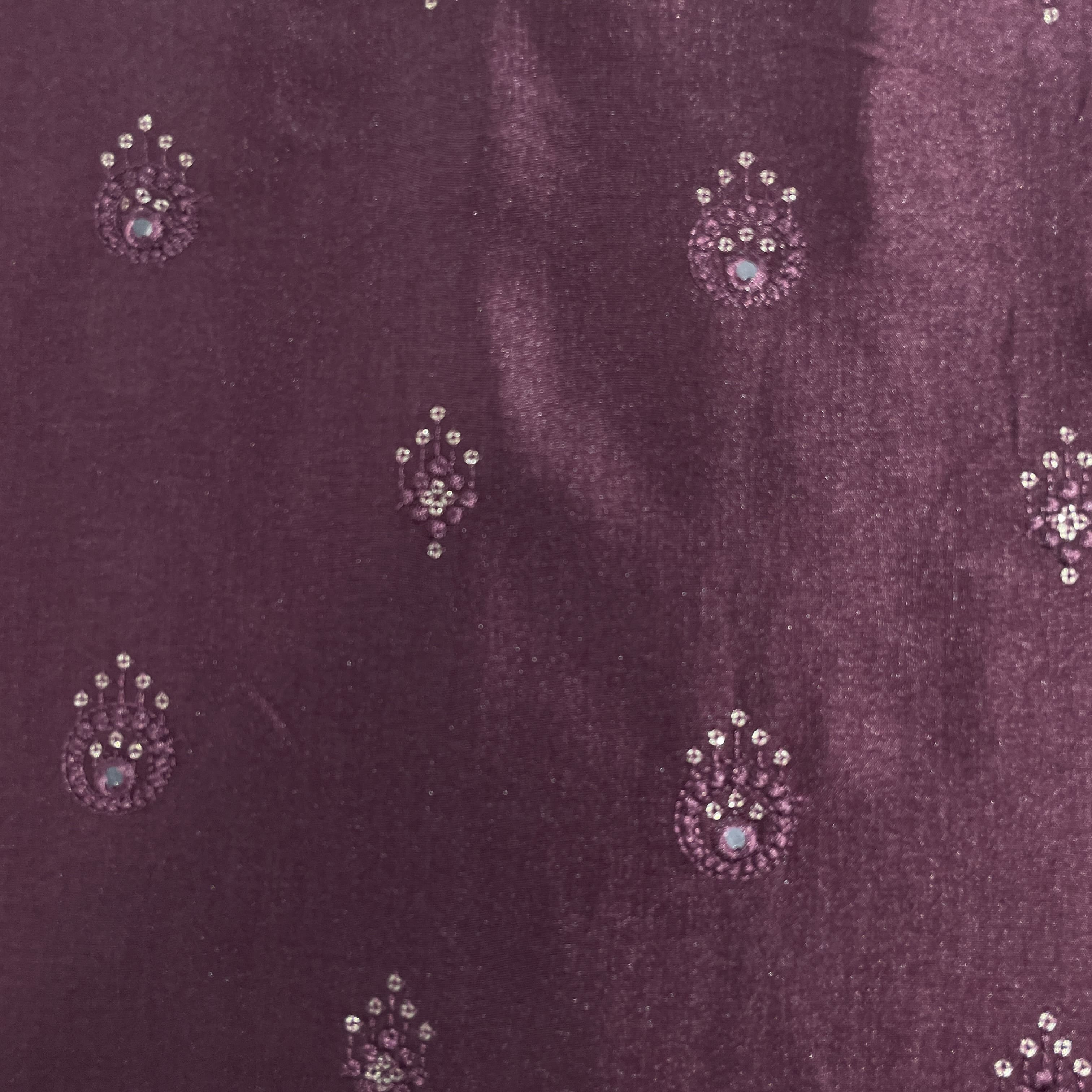 Burgundy Mirror Embroidery Russian Silk Fabric
