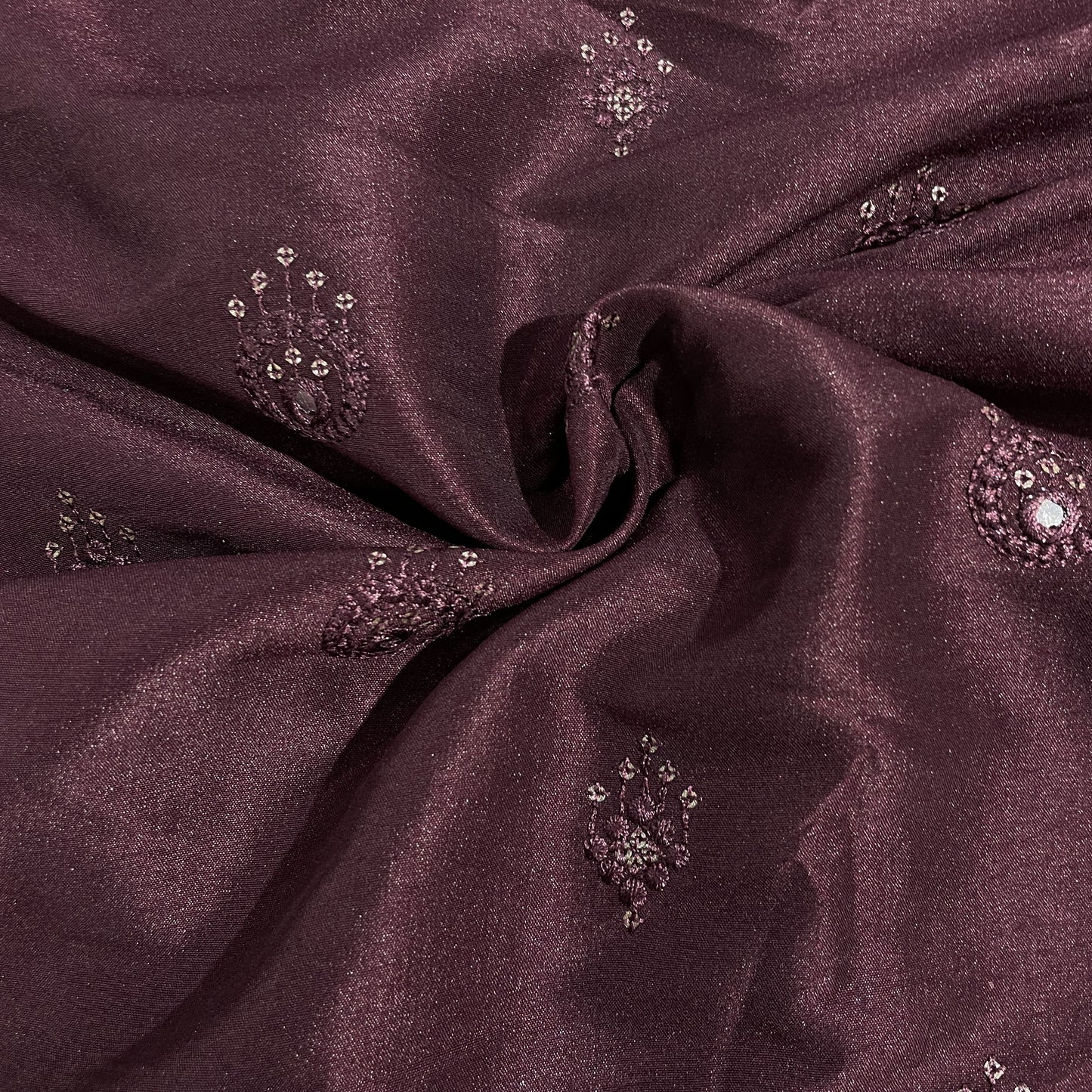Burgundy Mirror Embroidery Russian Silk Fabric