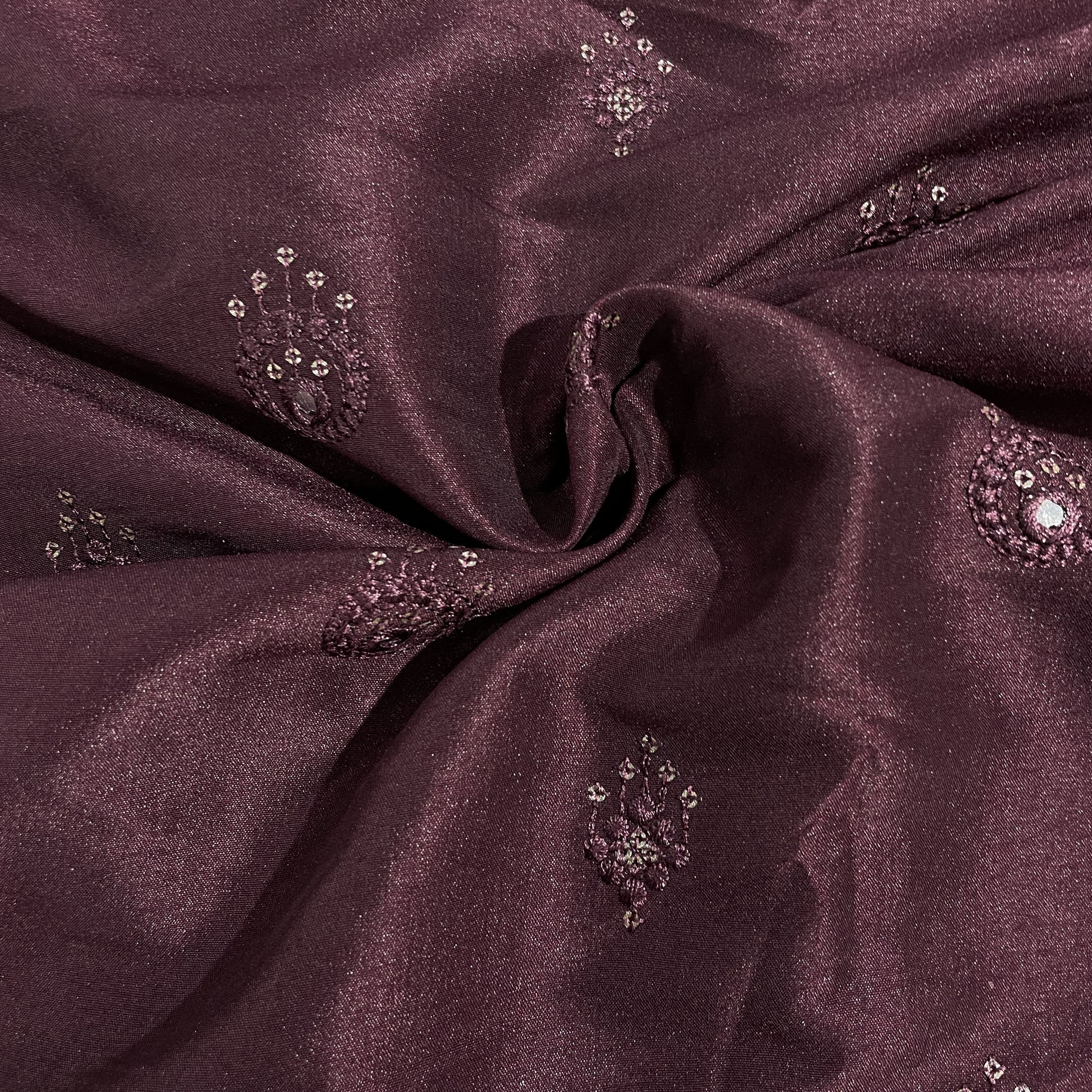 Burgundy Mirror Embroidery Russian Silk Fabric
