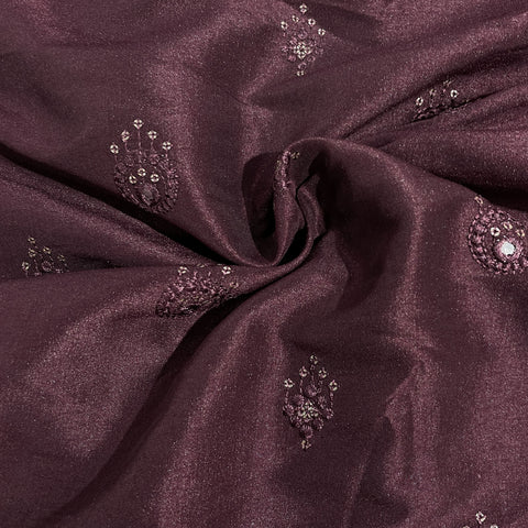 Burgundy Mirror Embroidery Russian Silk Fabric
