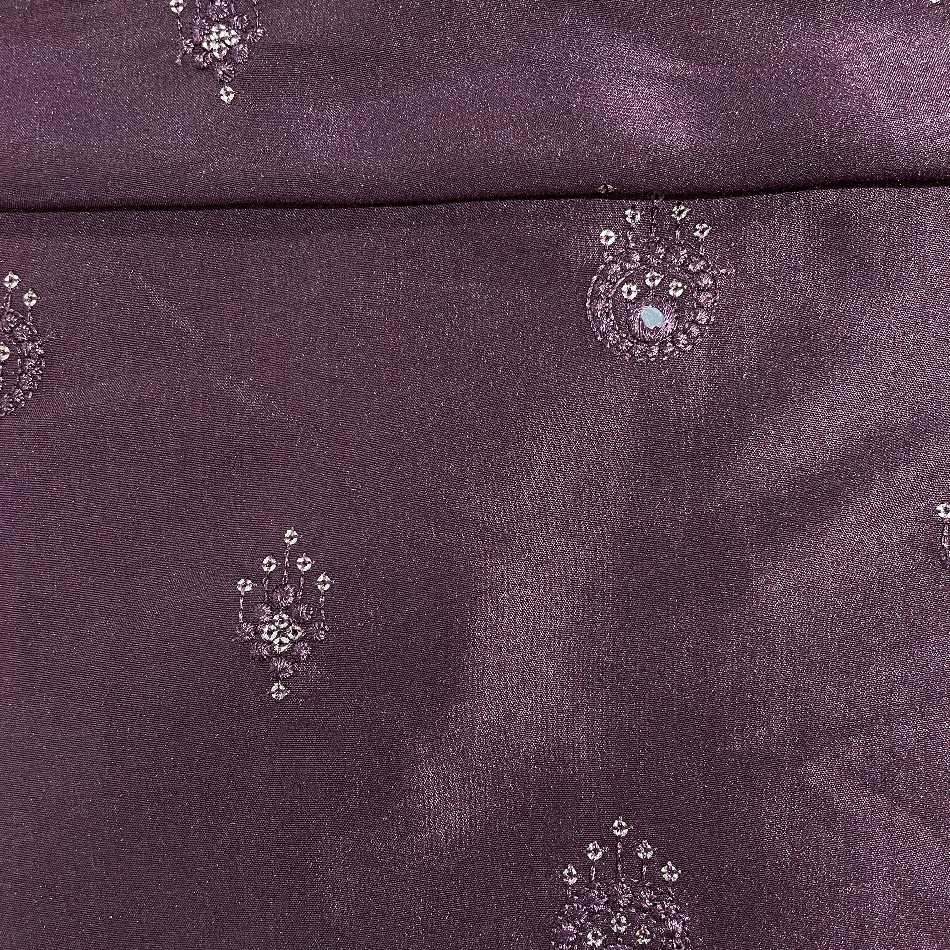 Burgundy Mirror Embroidery Russian Silk Fabric