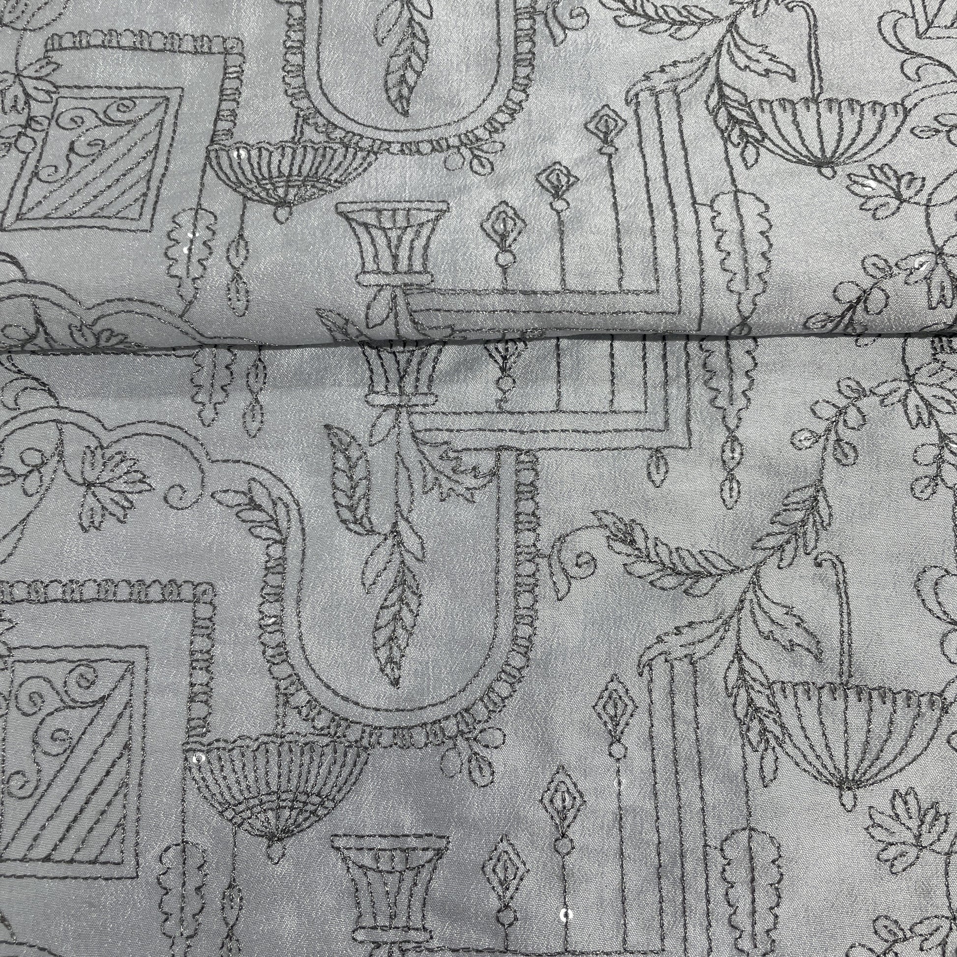 Baby Blue Traditional Embroidery Russian Silk