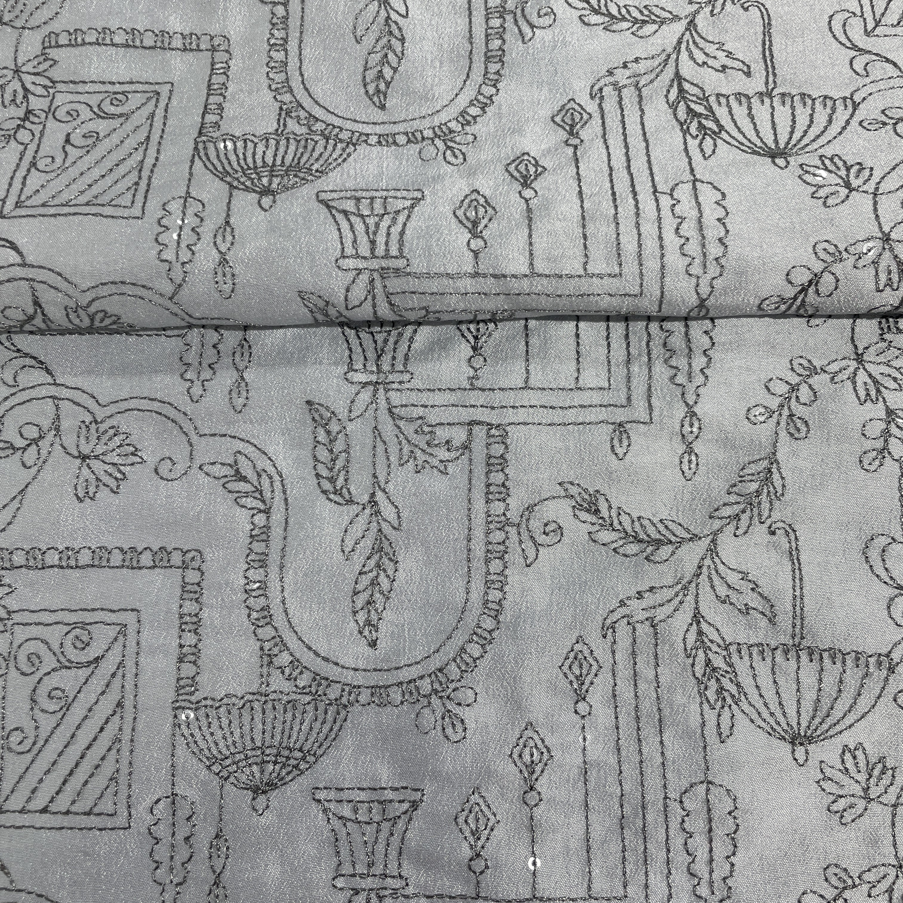 Baby Blue Traditional Embroidery Russian Silk
