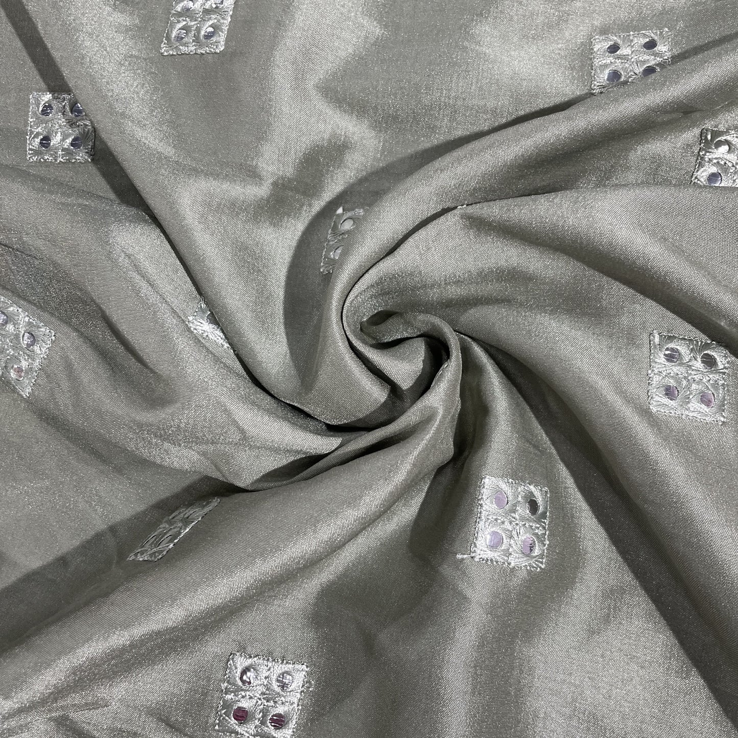 Green Mirror Embroidery Russian Silk Fabric