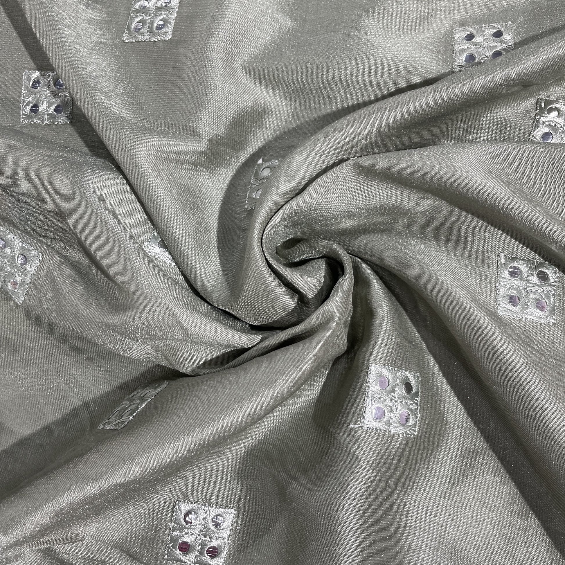 Green Mirror Embroidery Russian Silk Fabric