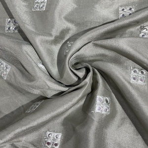 Green Mirror Embroidery Russian Silk Fabric