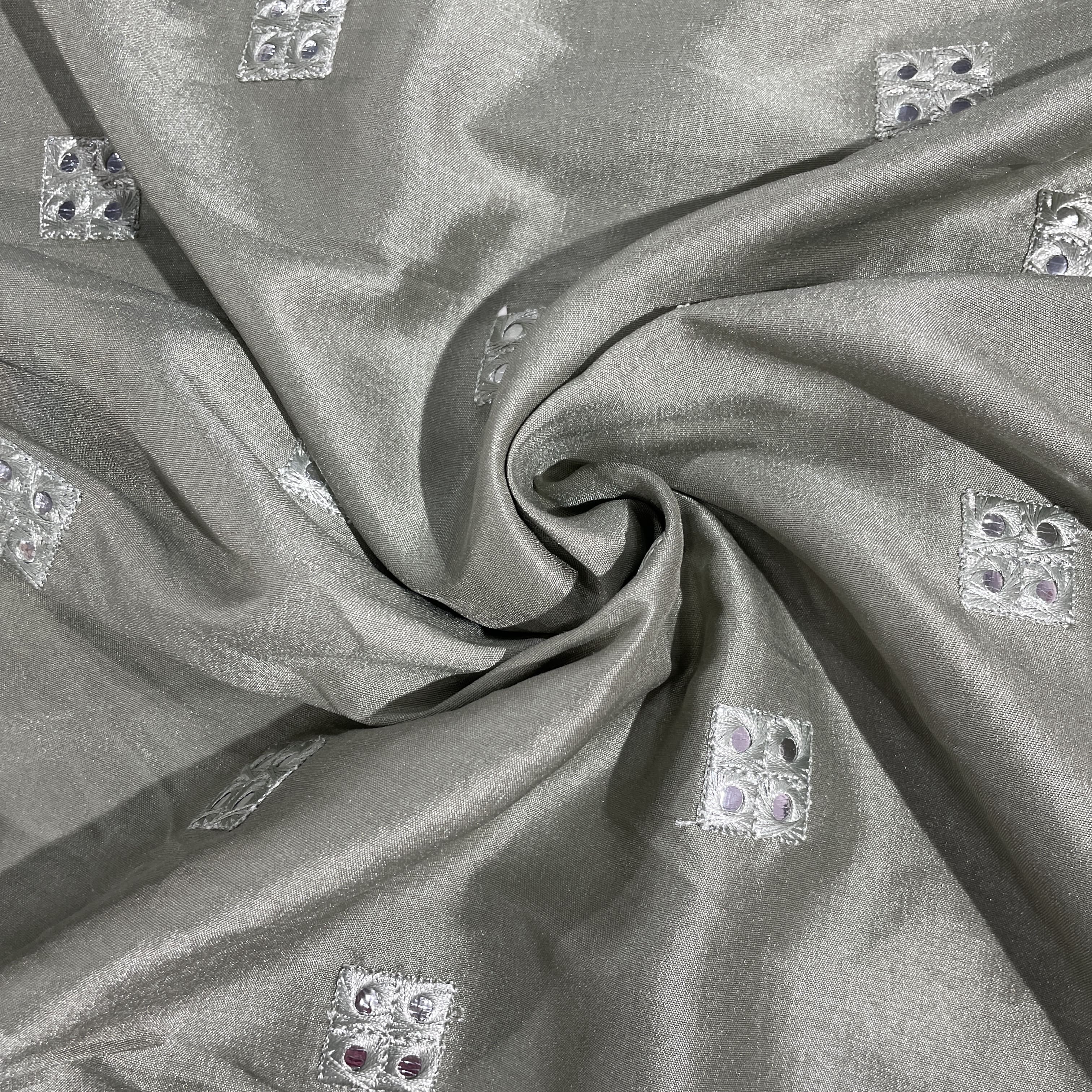 Green Mirror Embroidery Russian Silk Fabric