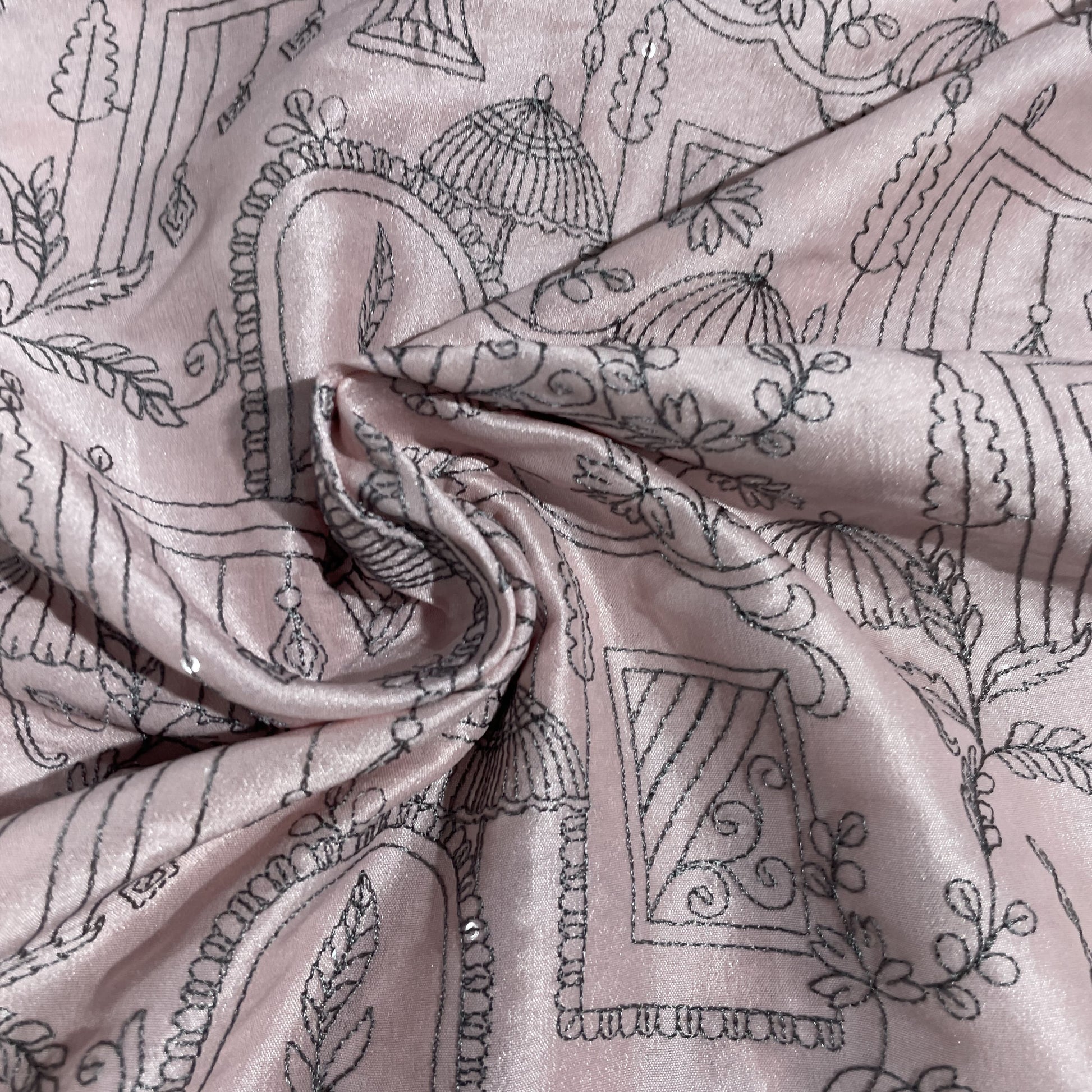 Baby Pink Traditional Embroidery Russian Silk