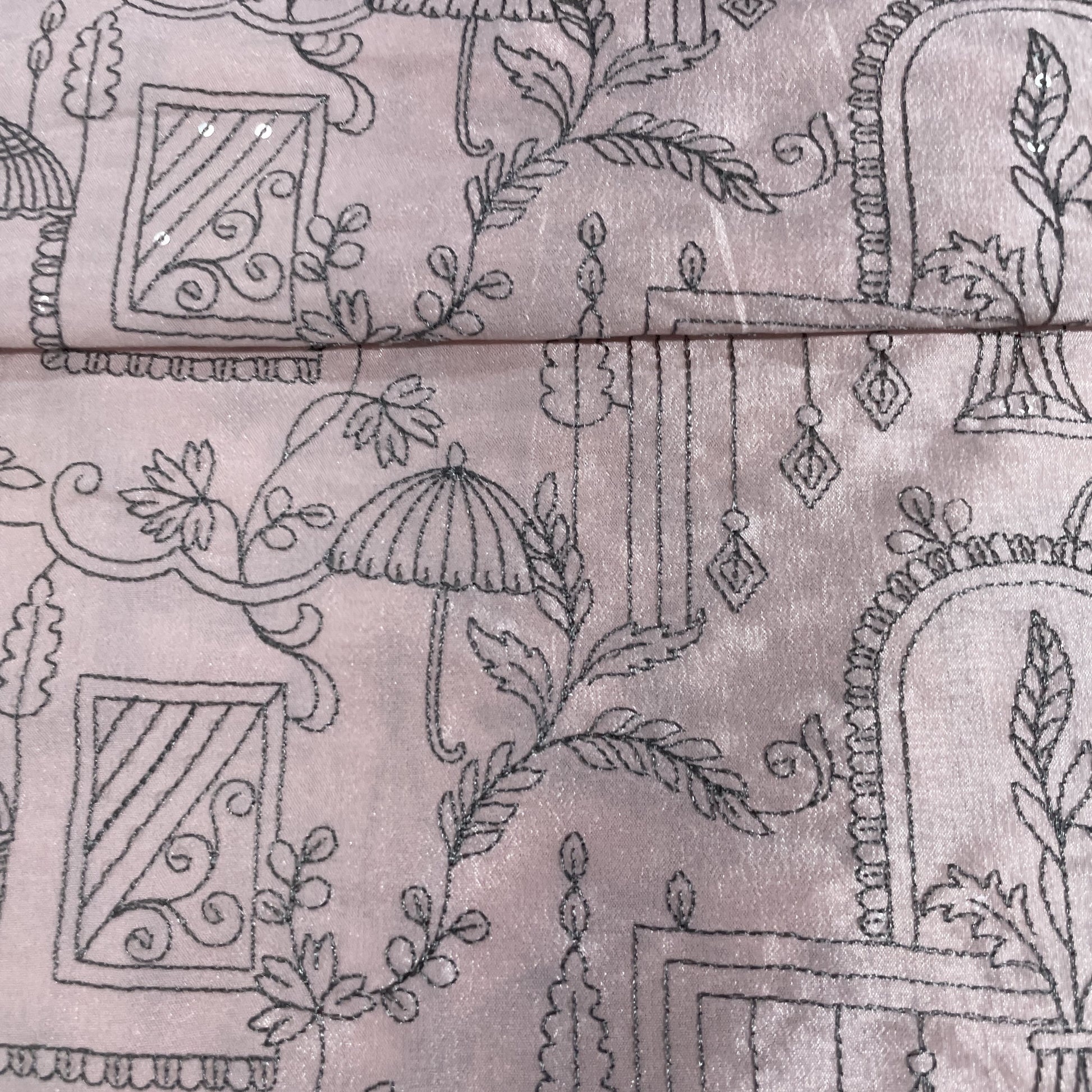 Baby Pink Traditional Embroidery Russian Silk