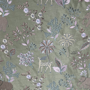 Green Thread Embroidery Russian Silk Fabric