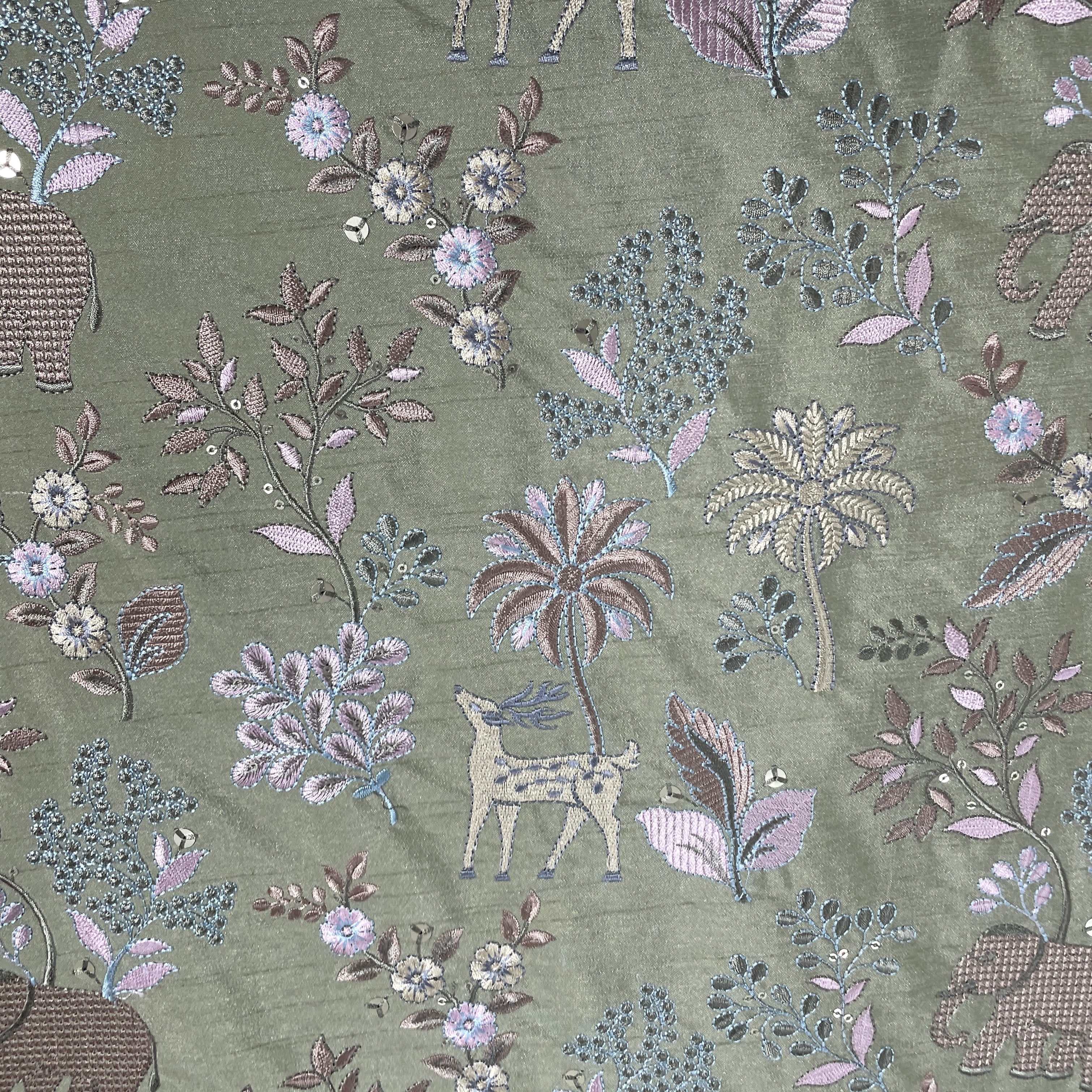 Green Thread Embroidery Russian Silk Fabric