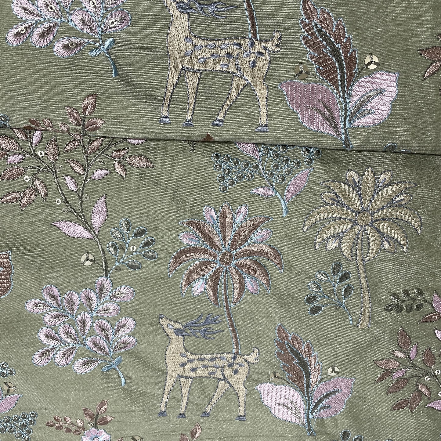 Green Thread Embroidery Russian Silk Fabric