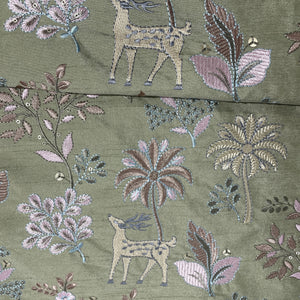 Green Thread Embroidery Russian Silk Fabric