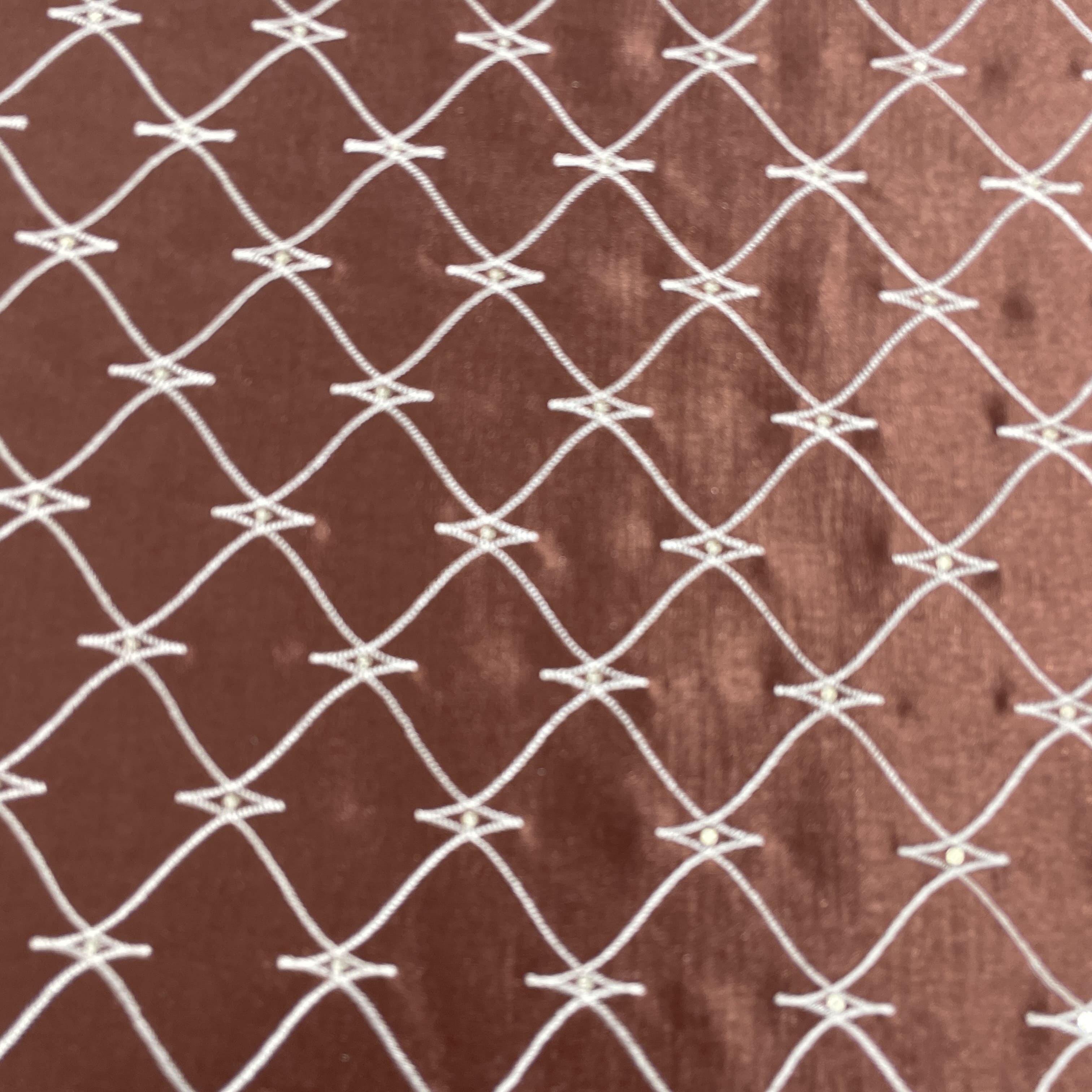 Brown Abstract Embroidery Russian Silk
