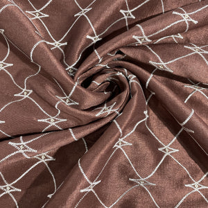 Brown Abstract Embroidery Russian Silk