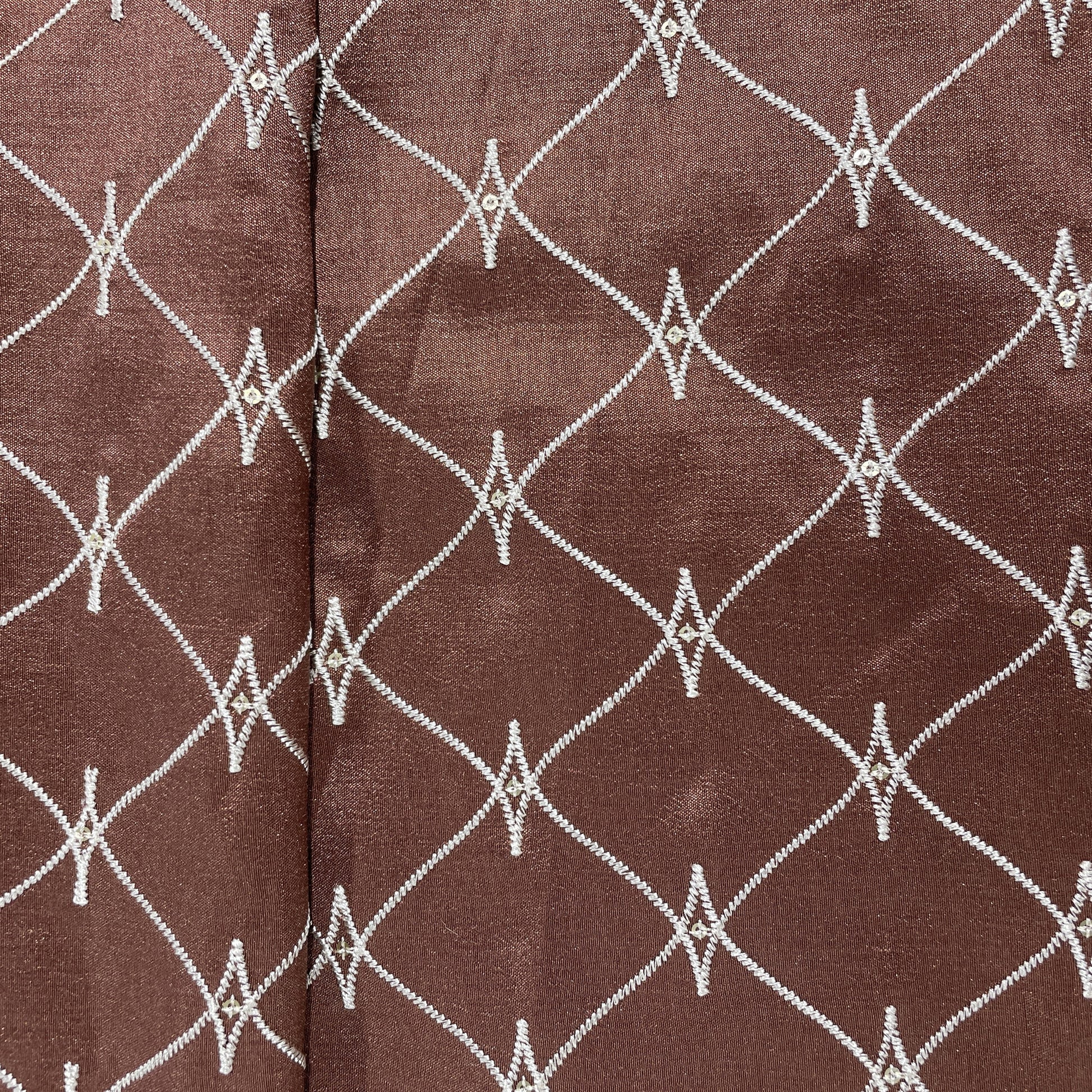 Brown Abstract Embroidery Russian Silk