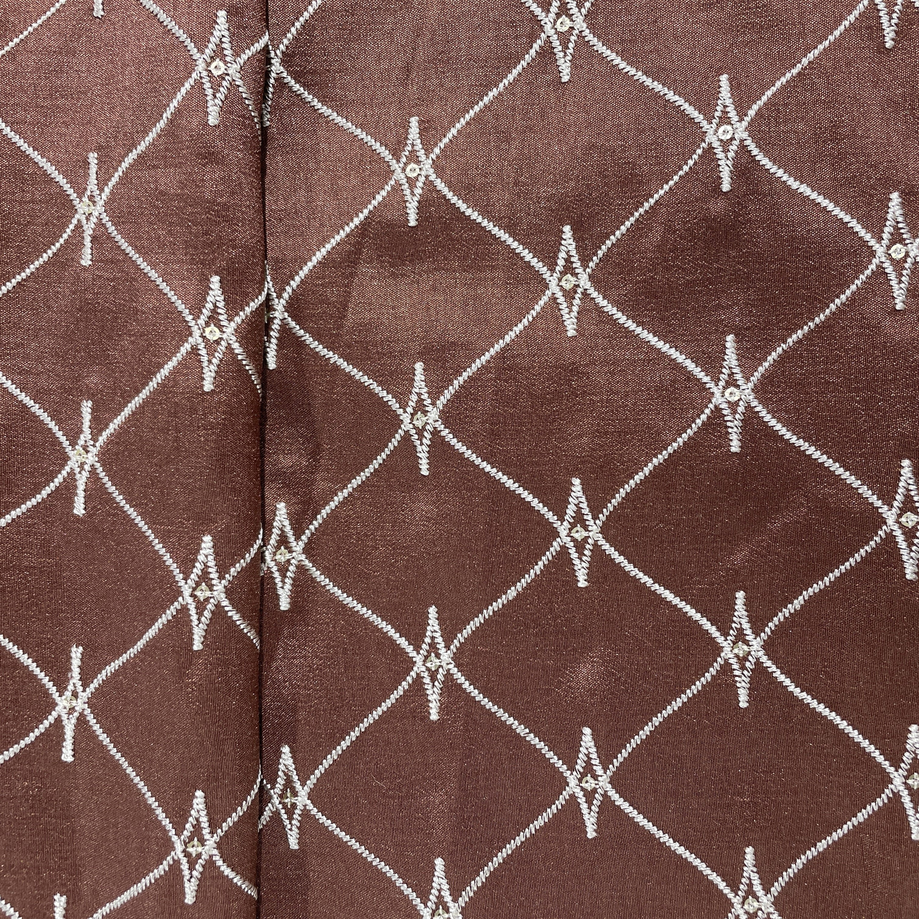 Brown Abstract Embroidery Russian Silk