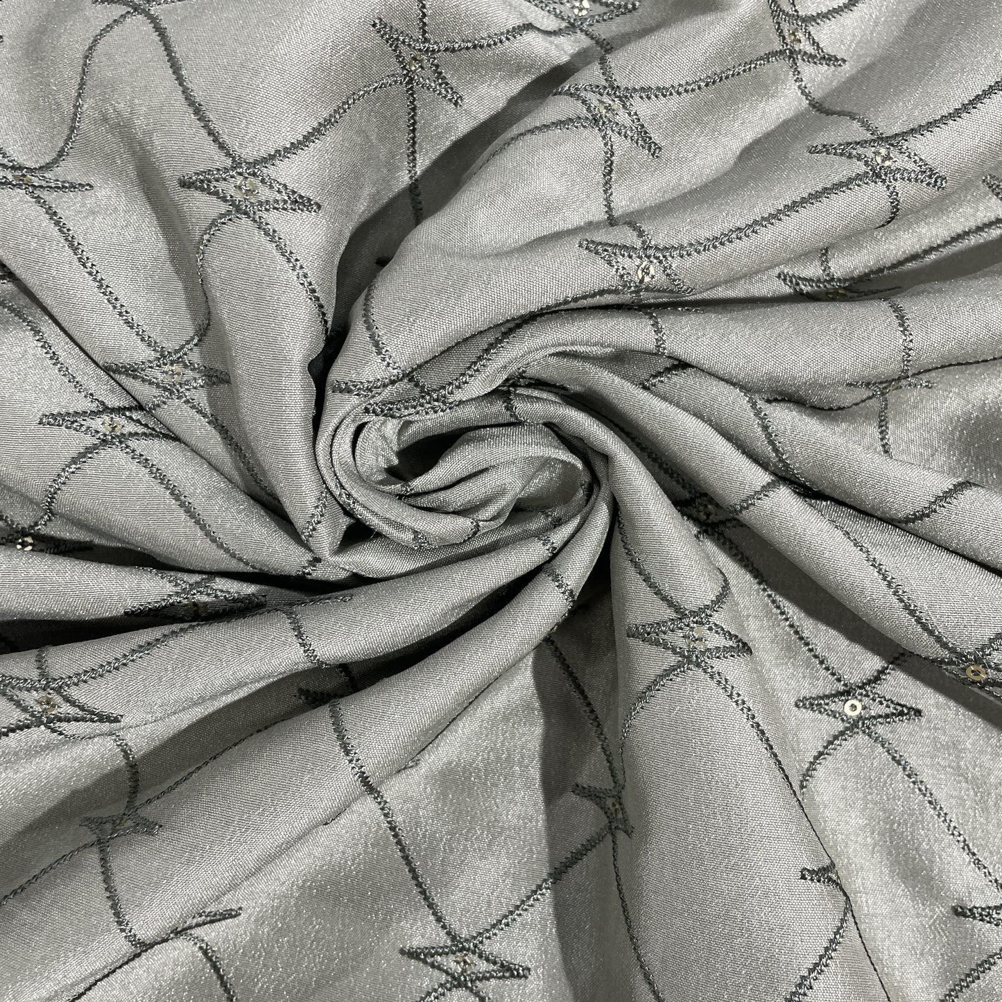 Olive Green Abstract Embroidery Russian Silk
