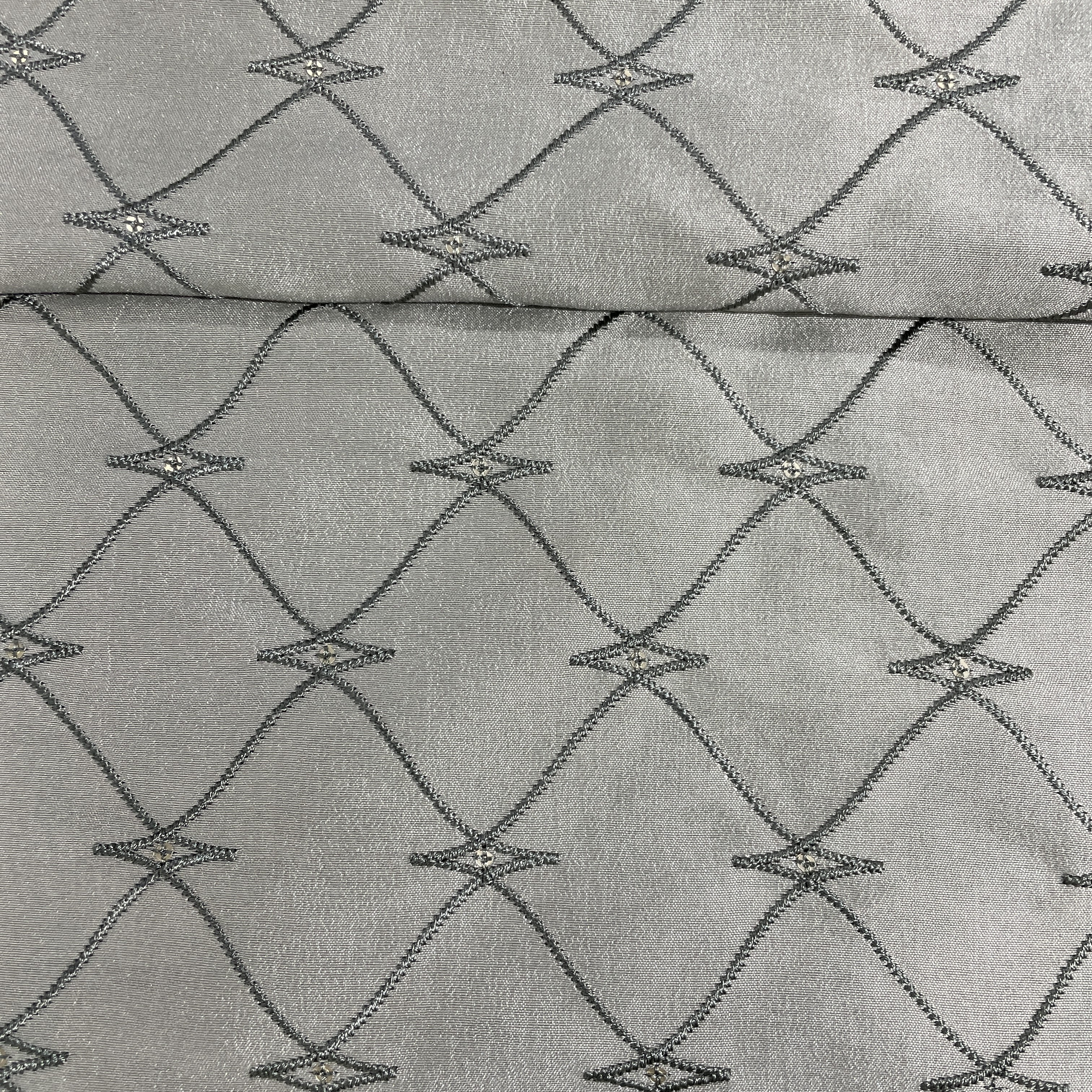 Olive Green Abstract Embroidery Russian Silk