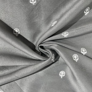 Grey & White Floral Sequence Embroidery Russian Silk