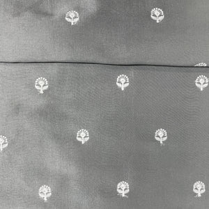 Grey & White Floral Sequence Embroidery Russian Silk