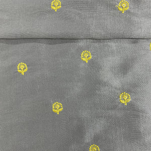 Grey & Yellow Floral Sequence Embroidery Russian Silk