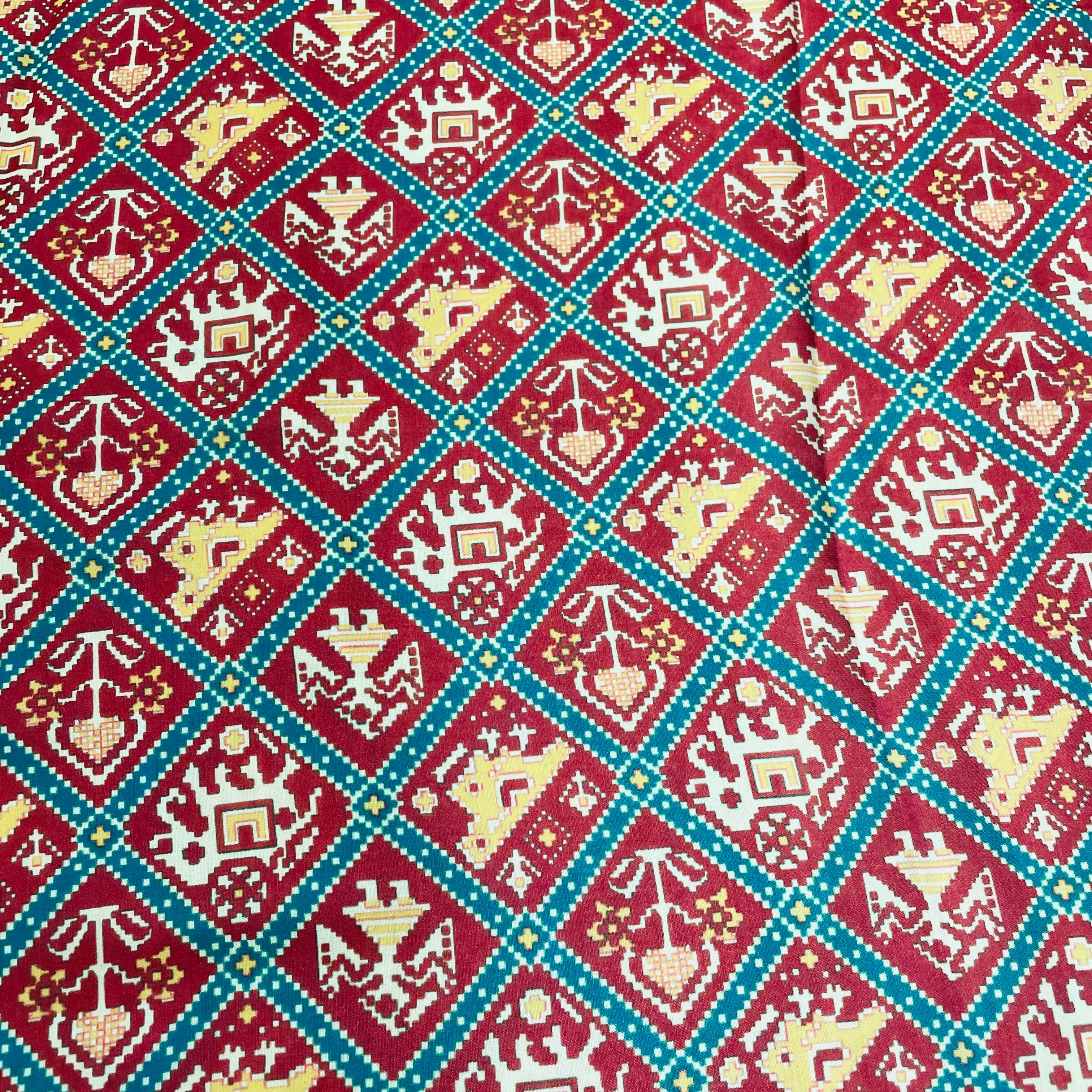 Brown Yellow Traditional Print Modal Satin Fabric - TradeUNO
